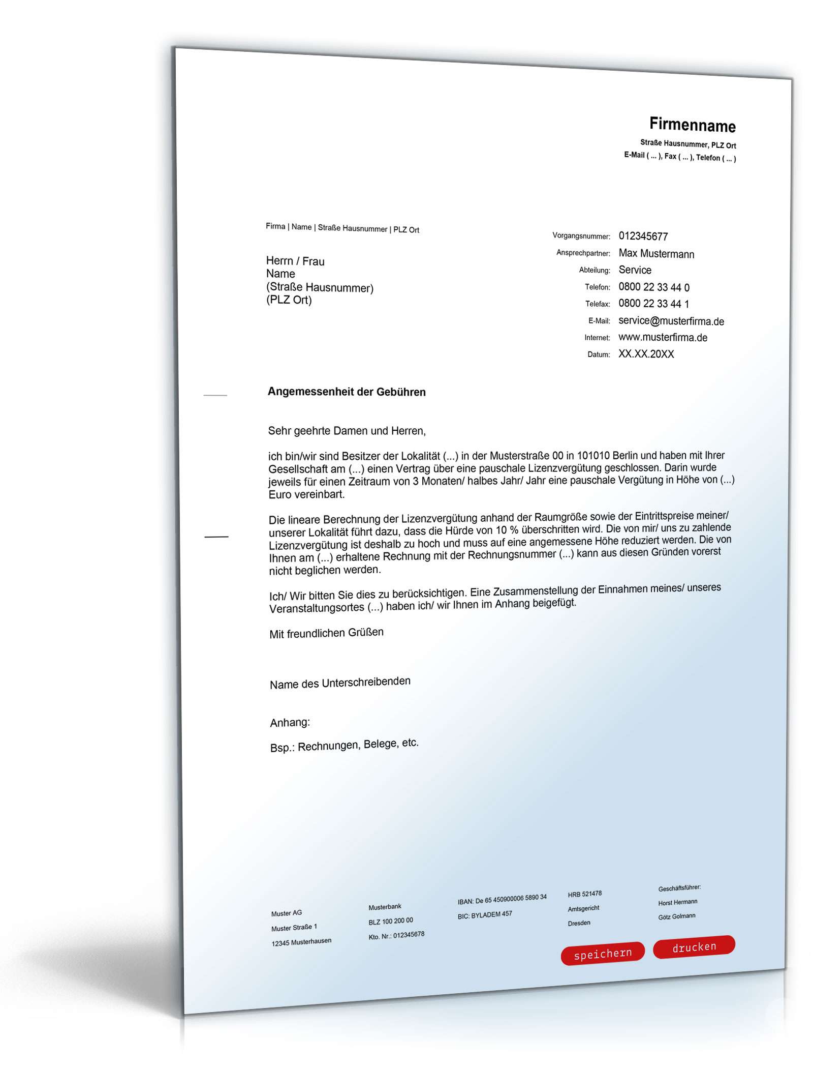 Widerspruch gegen unangemessene GEMA Gebühren PDF