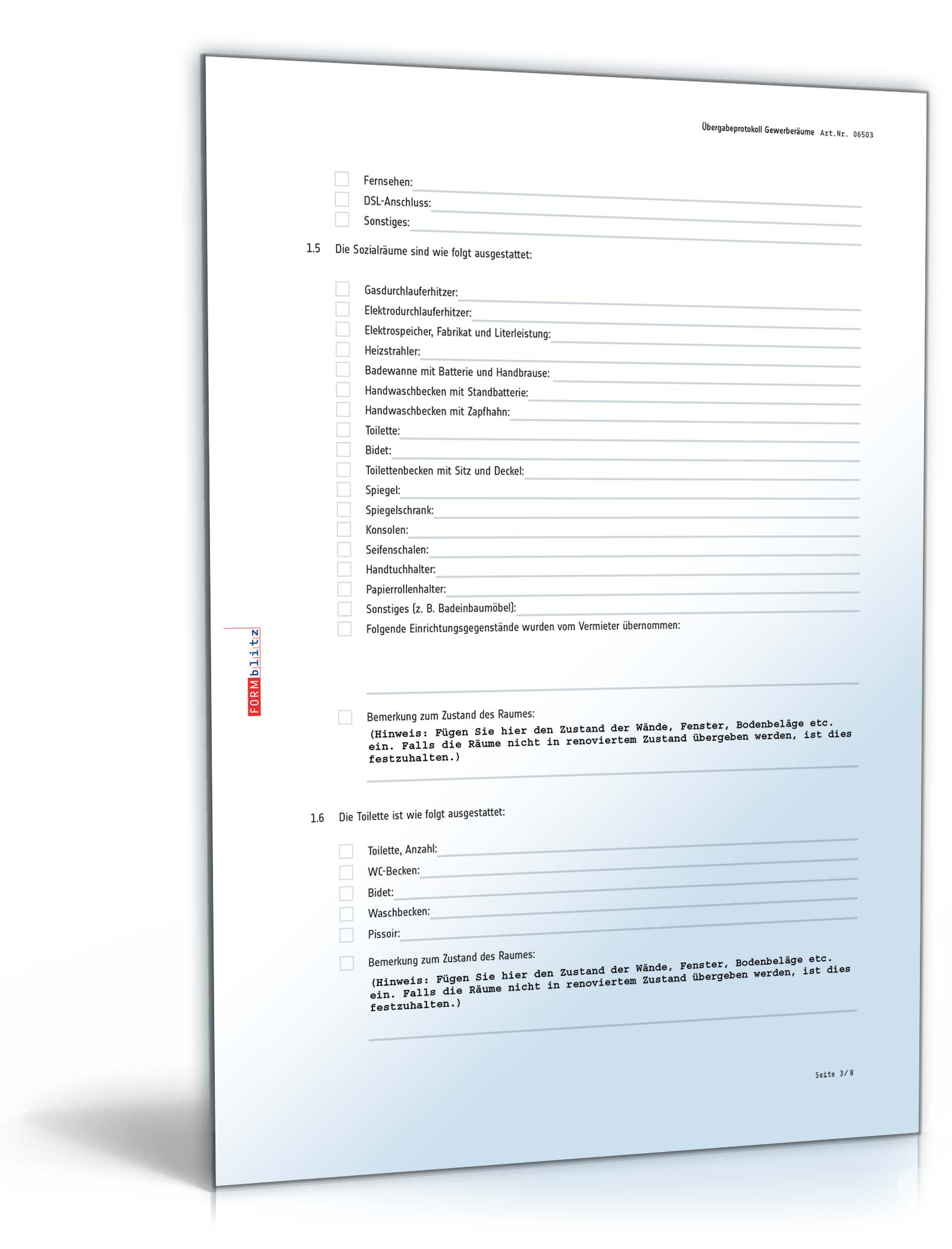 Übergabeprotokoll Gewerberäume PDF. Seite: 3