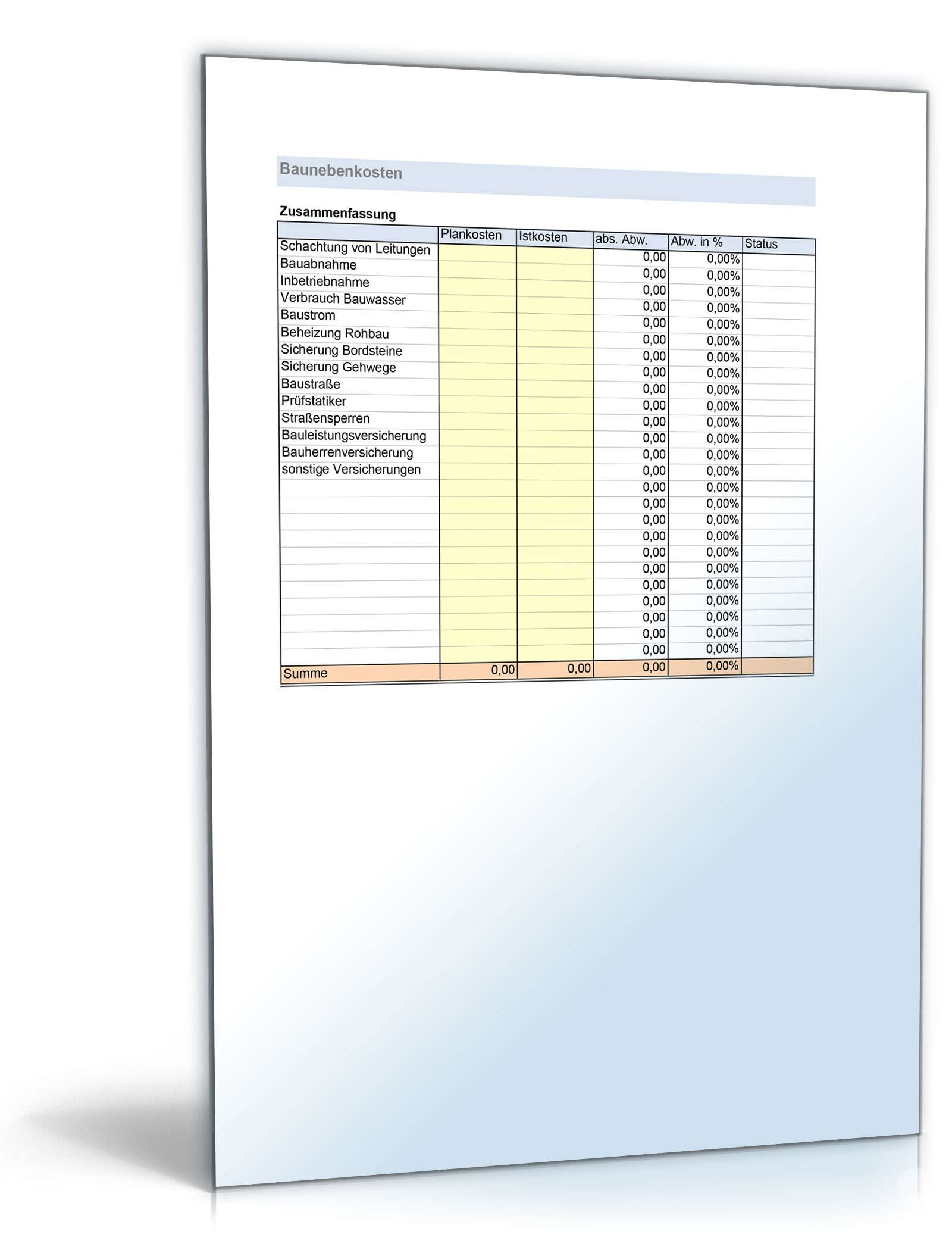 Baukostenrechner Excel. Seite: 6