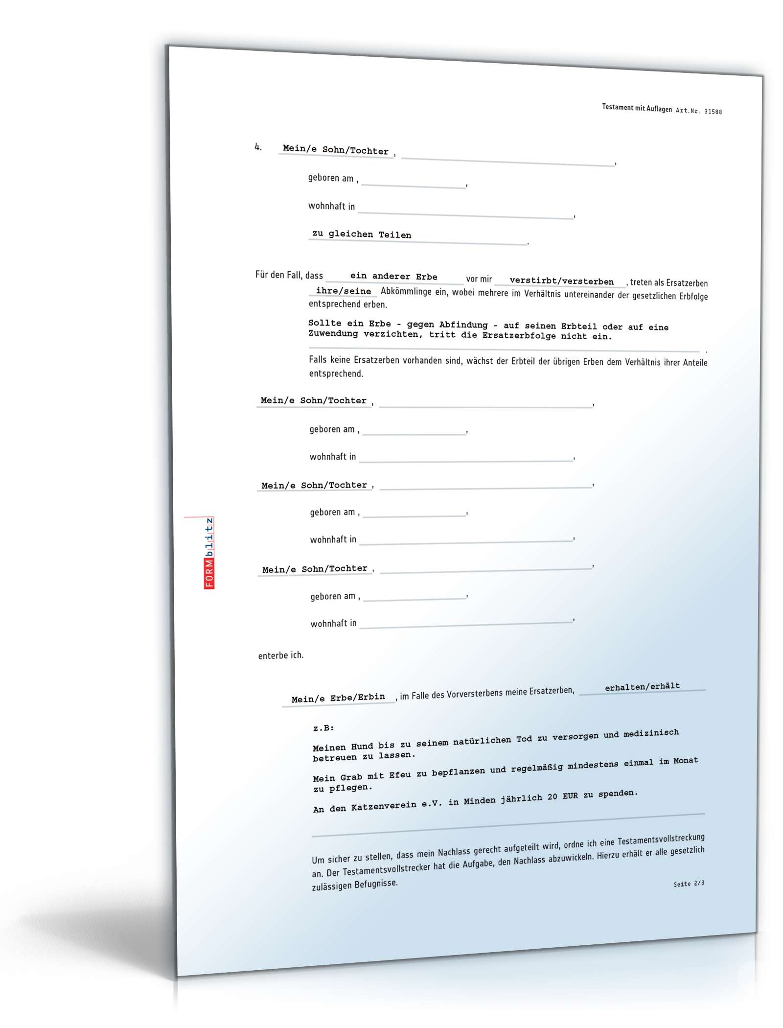 Testament mit Auflagen PDF. Seite: 2