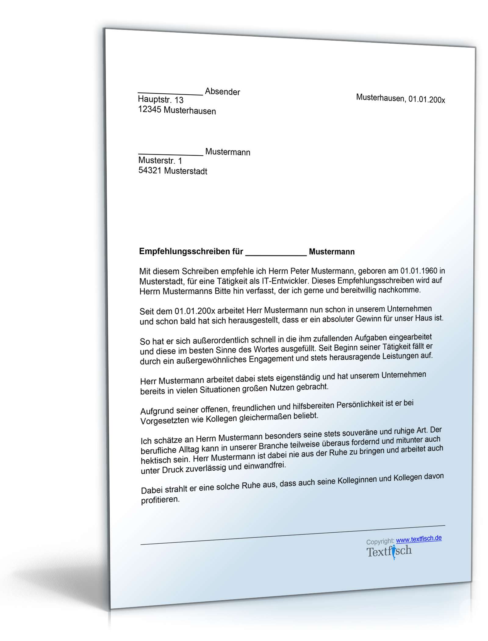 Empfehlung Mitarbeiter Word