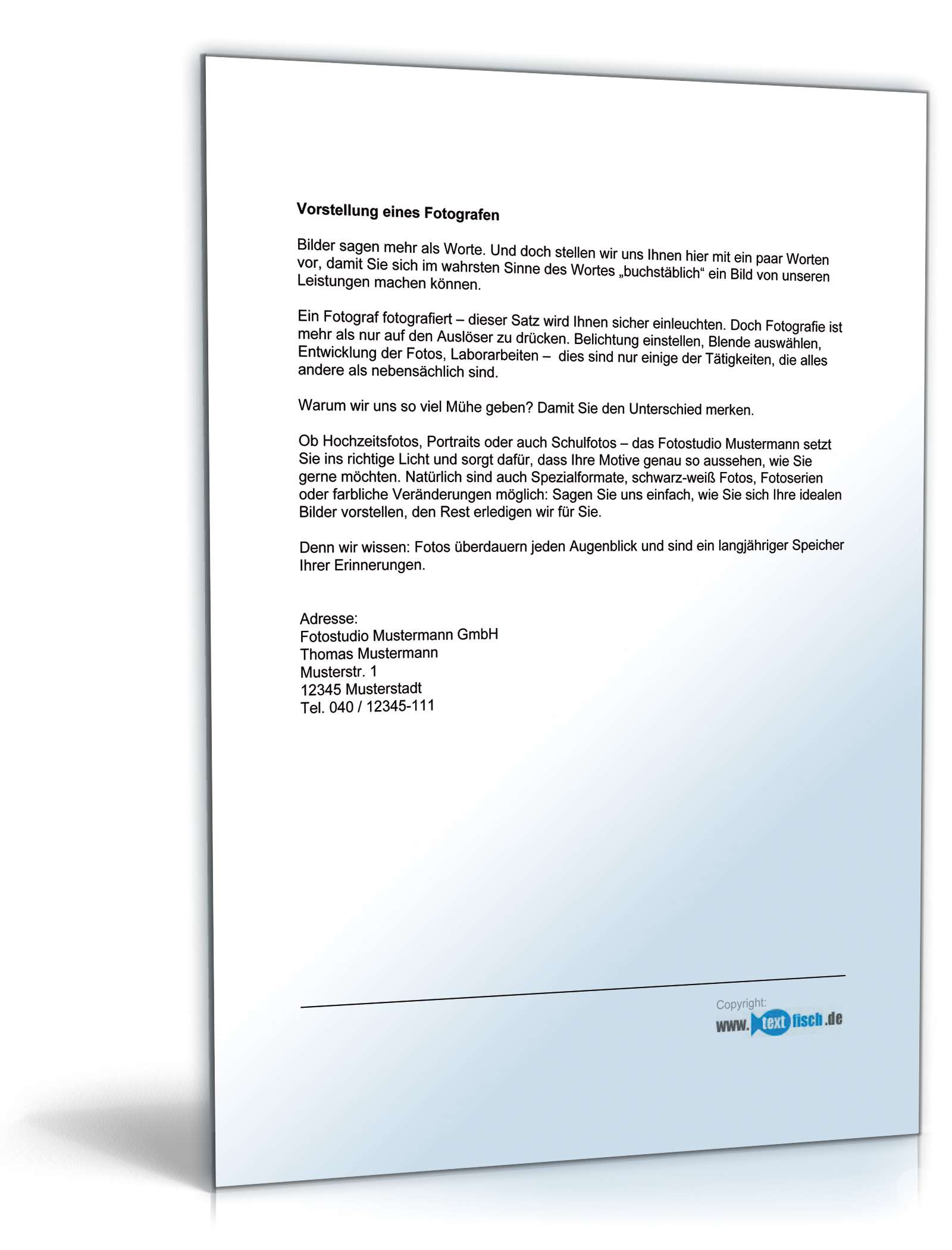 Werbetext für einen Fotografen