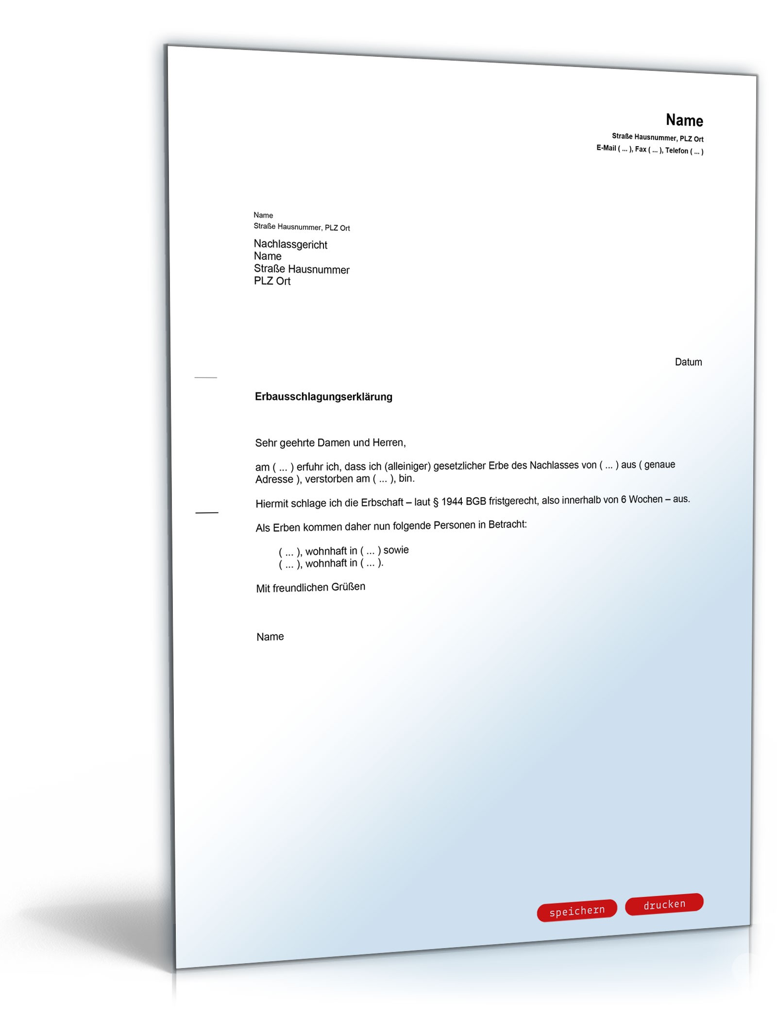 Ausschlagung Erbschaft PDF