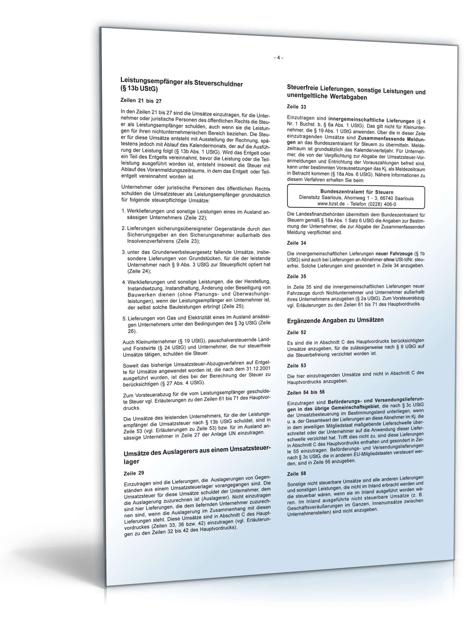 Anleitung zur Umsatzsteuererklärung 2009 PDF. Seite: 4