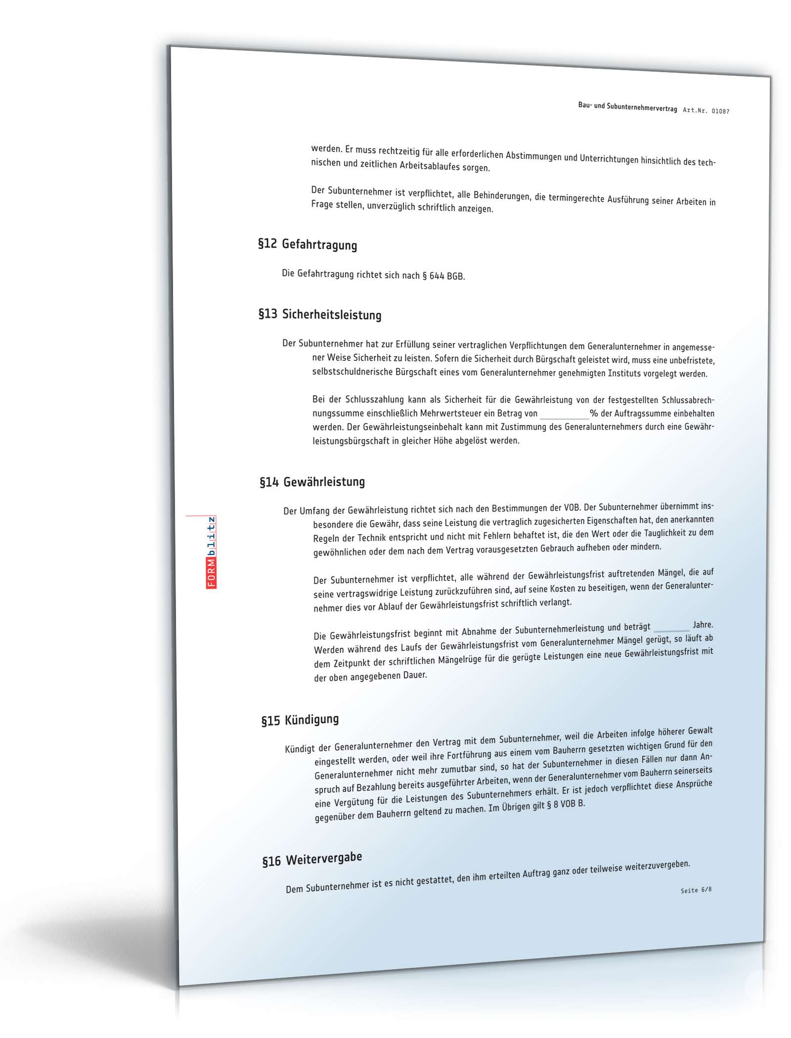 Subunternehmervertrag Bau PDF. Seite: 6