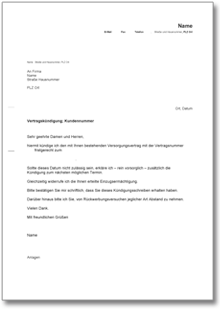 Kündigung beim Energieversorger fristgerecht Word