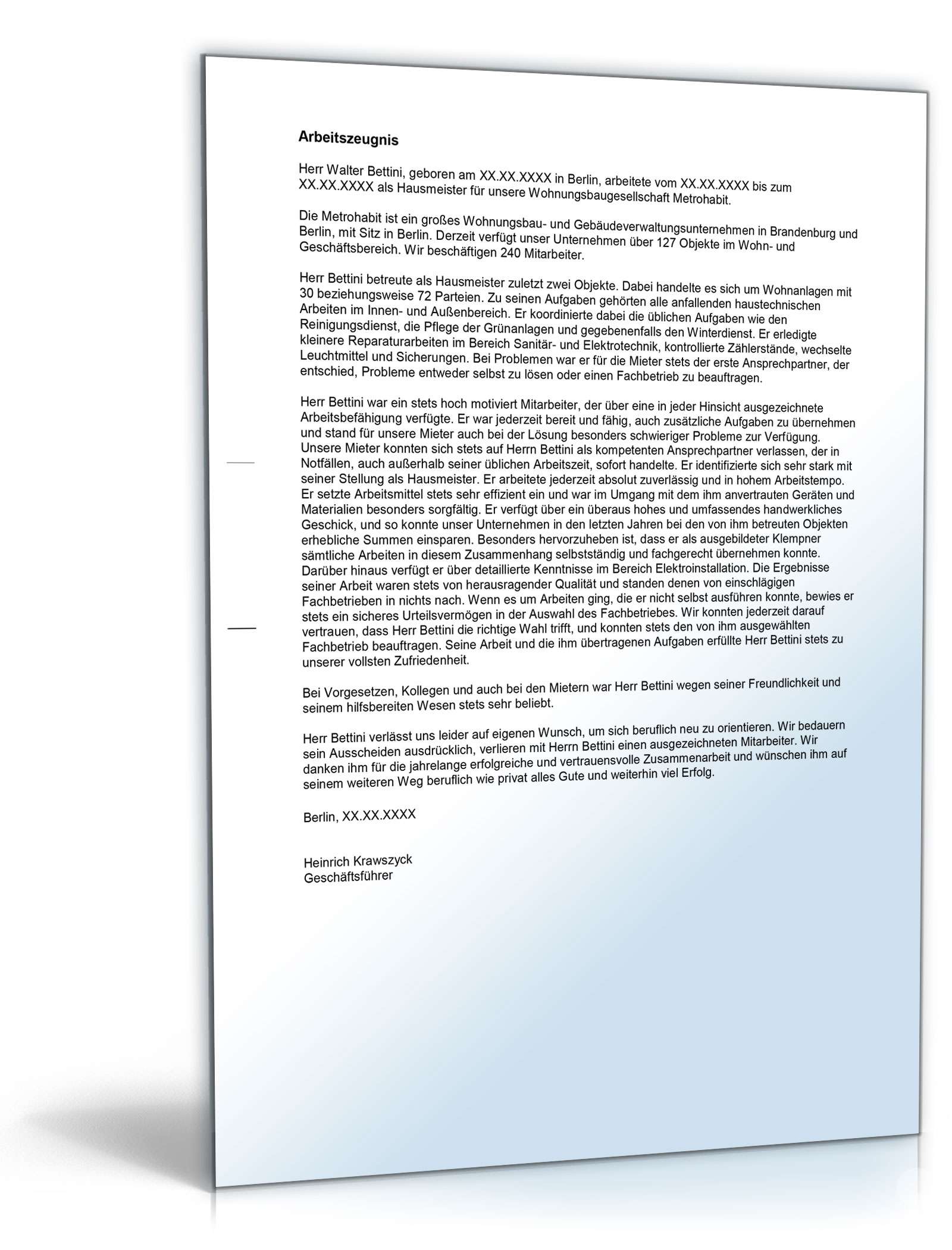 Arbeitszeugnis Hausmeister  Excel. Seite: 3