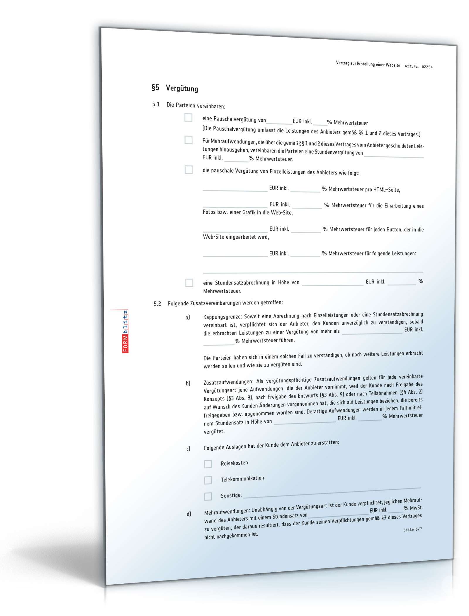 Website-Erstellungsvertrag PDF. Seite: 5