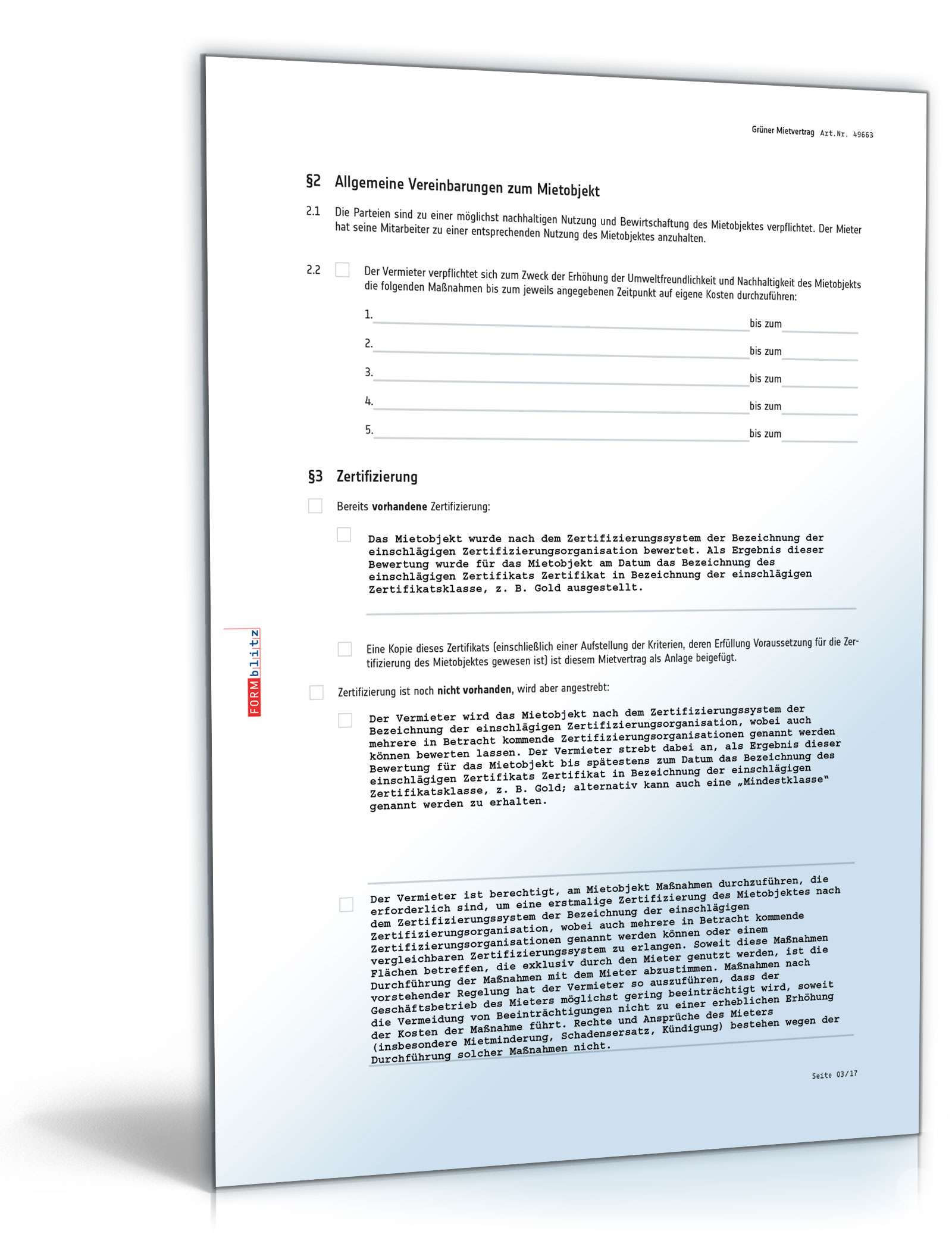 Grüner Mietvertrag für Gewerbe PDF. Seite: 3