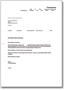 Abmahnung wegen unerlaubter Untervermietung Word