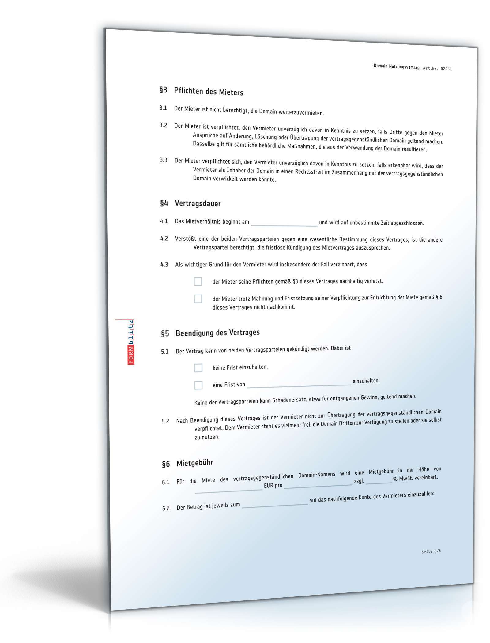 Domain-Nutzungsvertrag PDF. Seite: 2