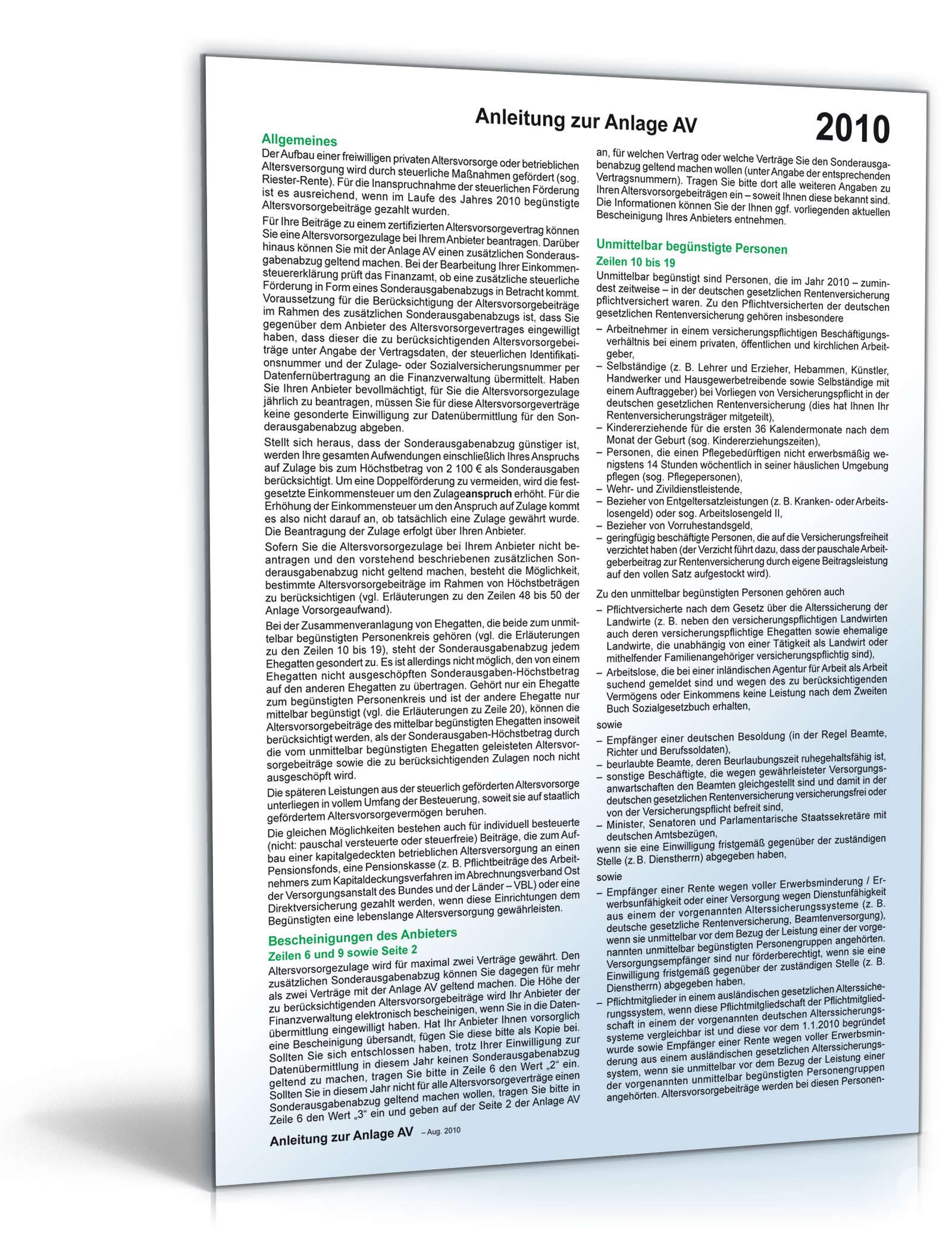 Anleitung Anlage AV 2010 PDF