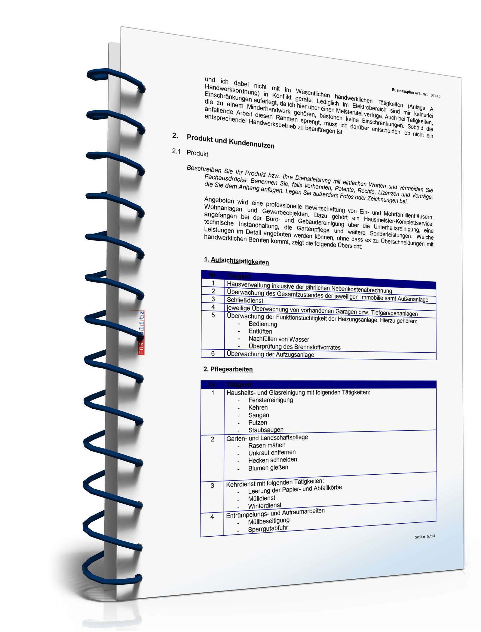 Businessplan Hausmeisterservice Excel. Seite: 9