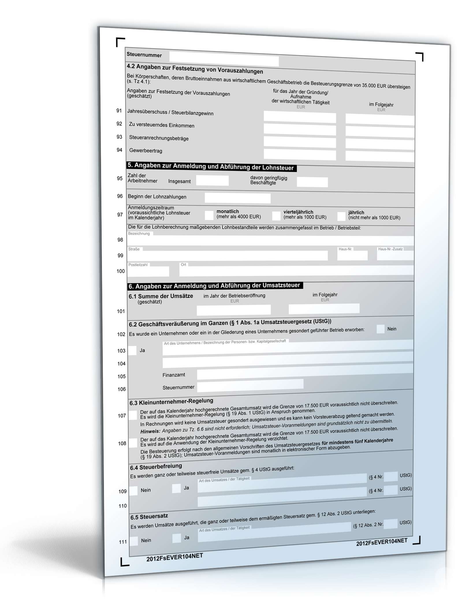 Fragebogen zur steuerlichen Erfassung bei Gründung eines Vereins PDF. Seite: 4