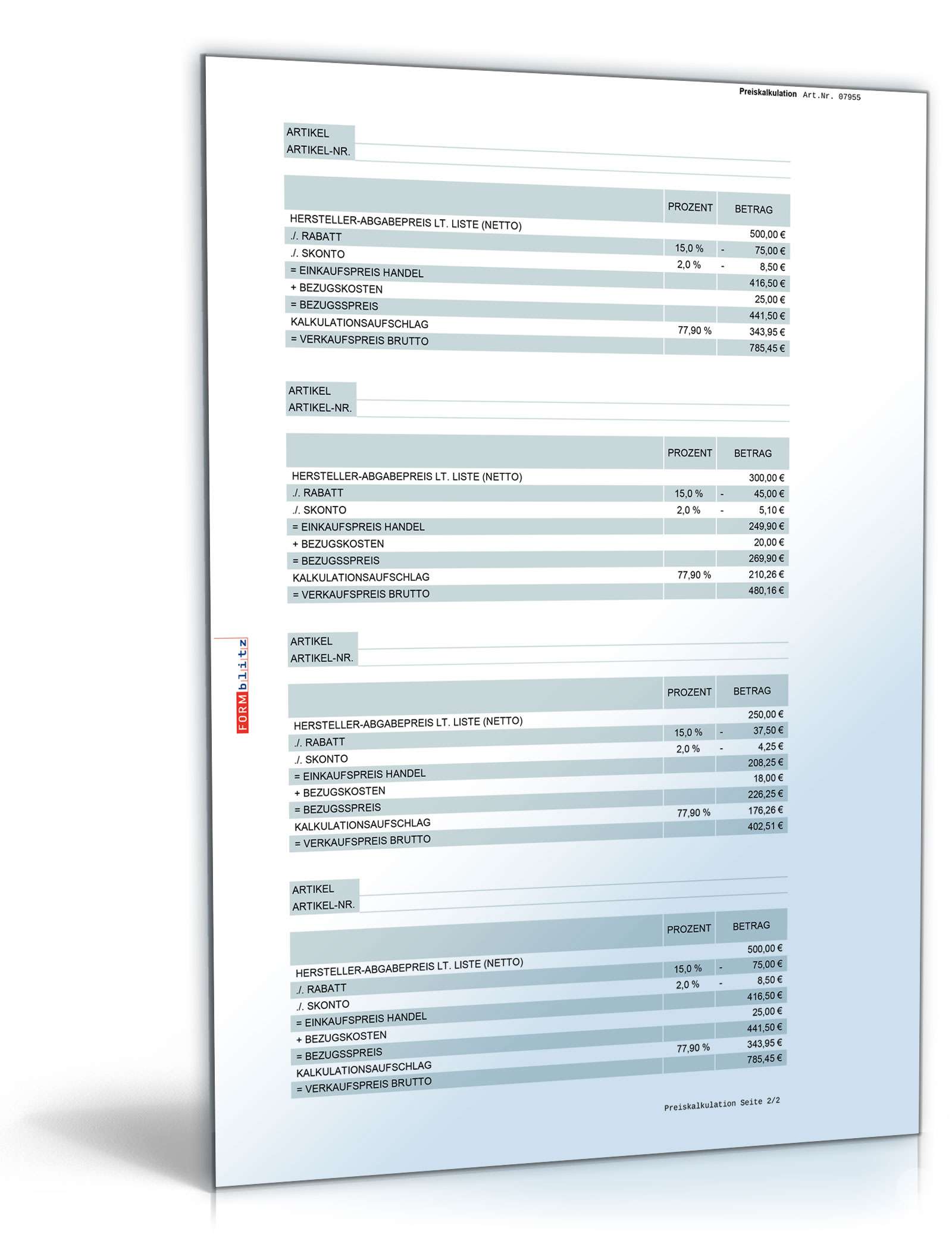 Preis- und Angebotskalkulation Excel. Seite: 4