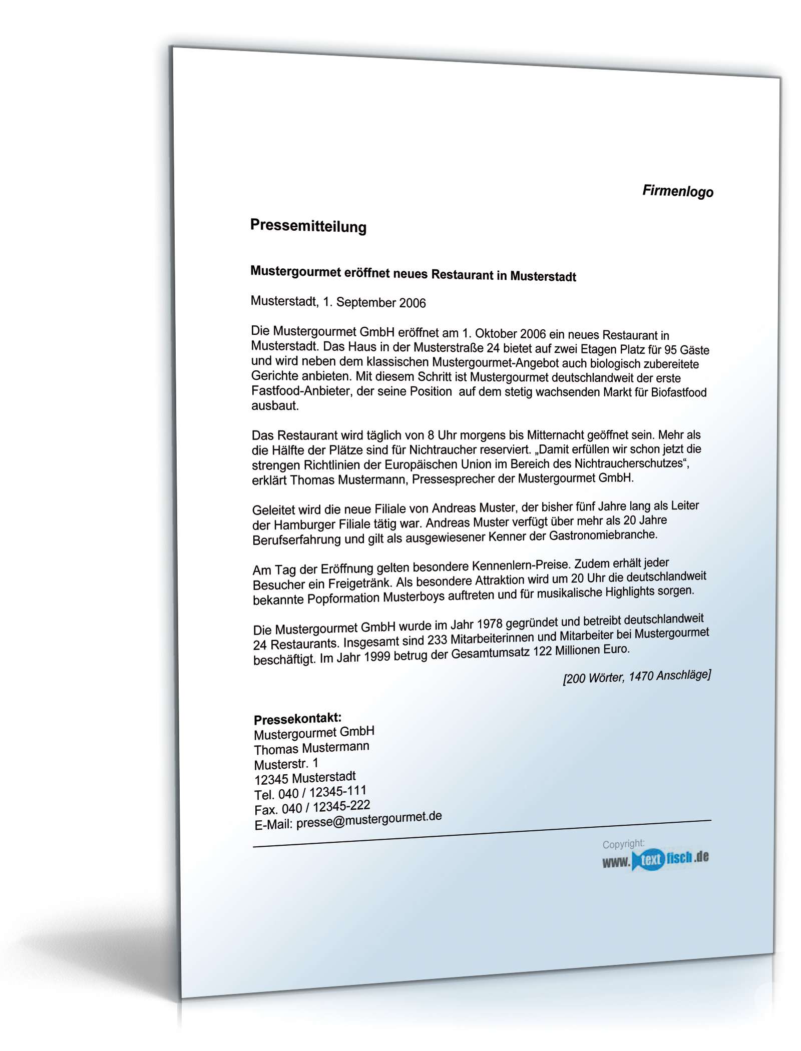 Pressemitteilung über die Eröffnung einer Restaurantketten-Filiale