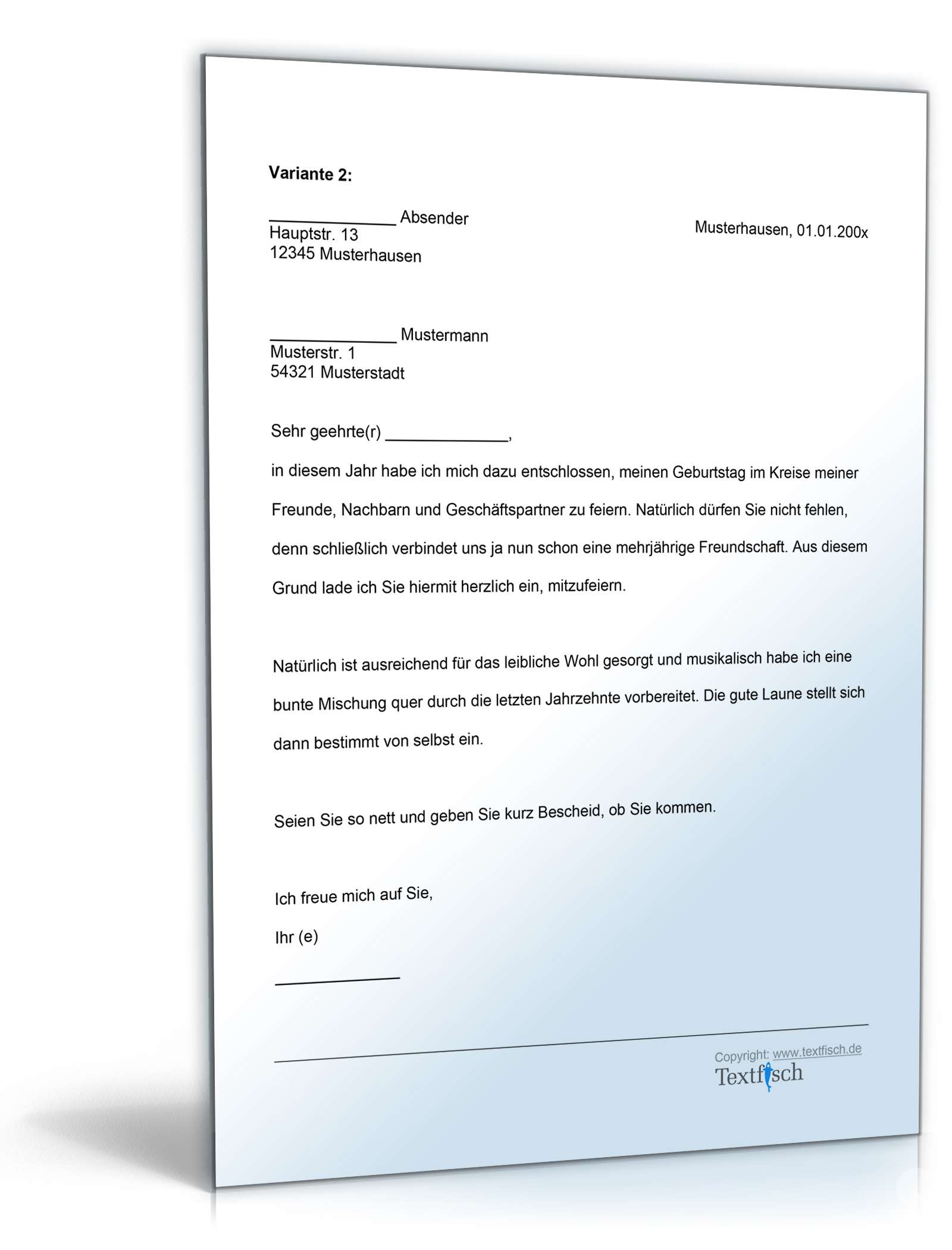 Einladung Geburtstag Geschäftspartner Word. Seite: 2