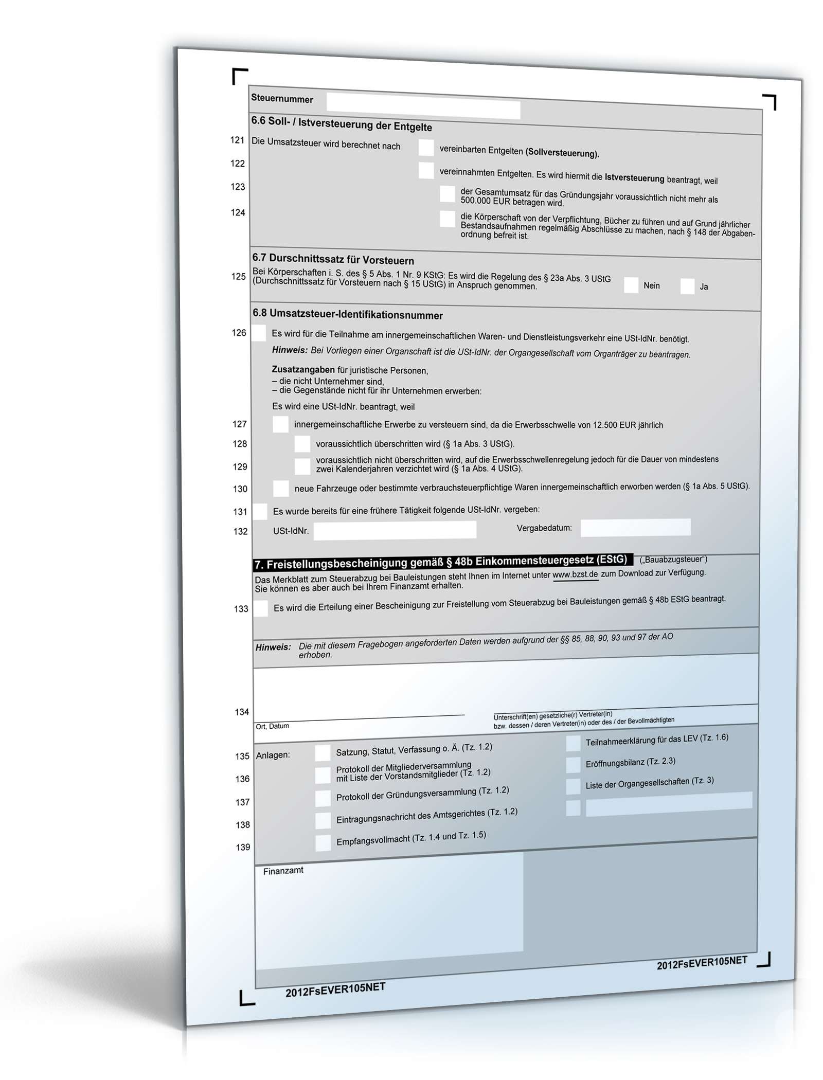 Fragebogen zur steuerlichen Erfassung bei Gründung eines Vereins PDF. Seite: 5