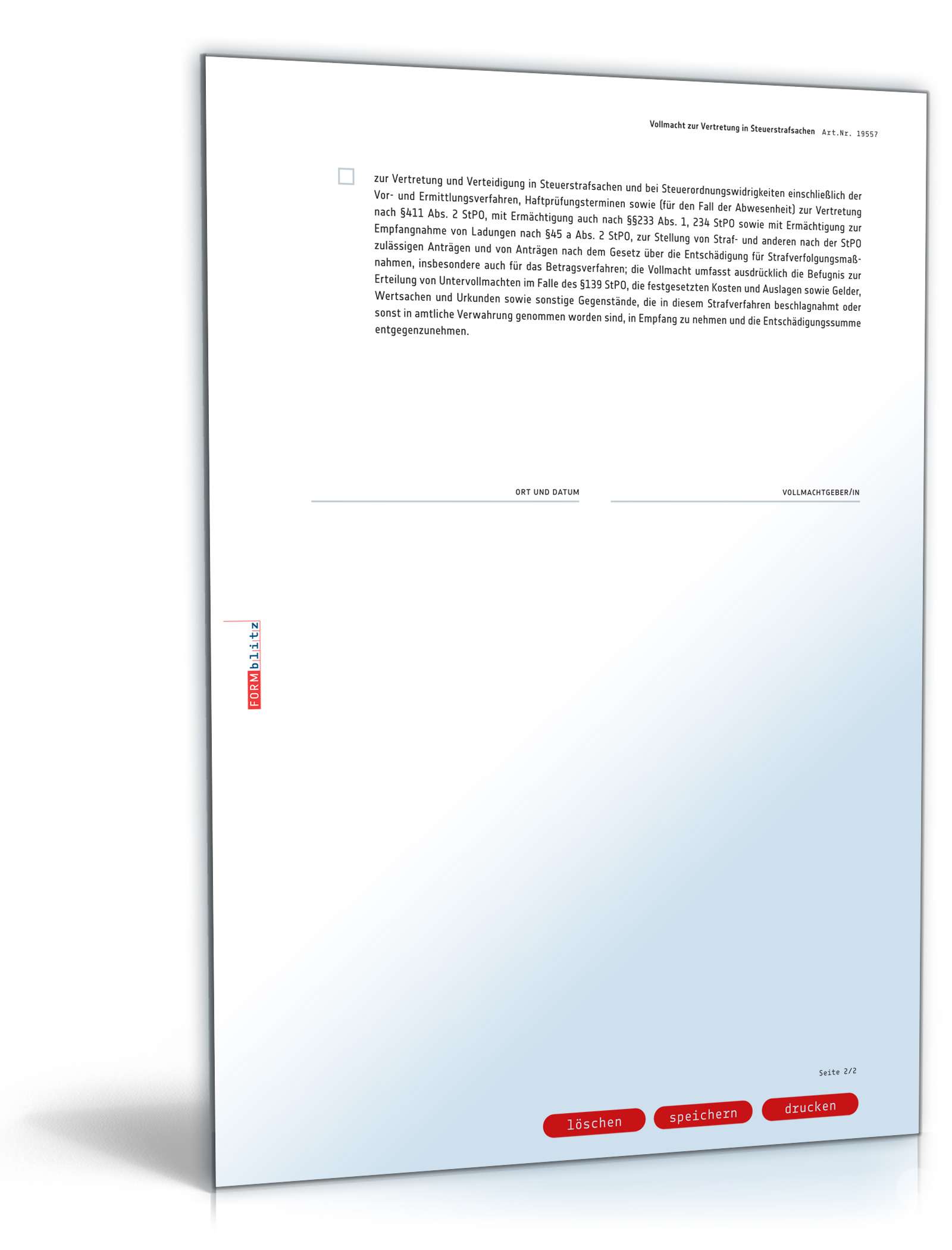 Vollmacht Steuersachen PDF. Seite: 2