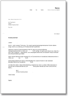 Aufforderung Zahlung Kindesunterhalt Word