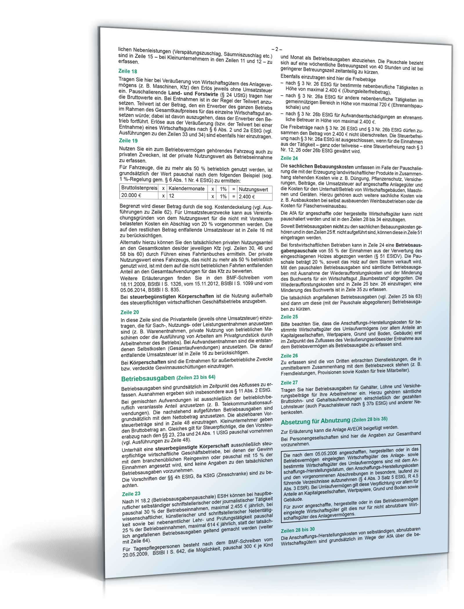 Anleitung für Anlage EÜR 2015 PDF. Seite: 2