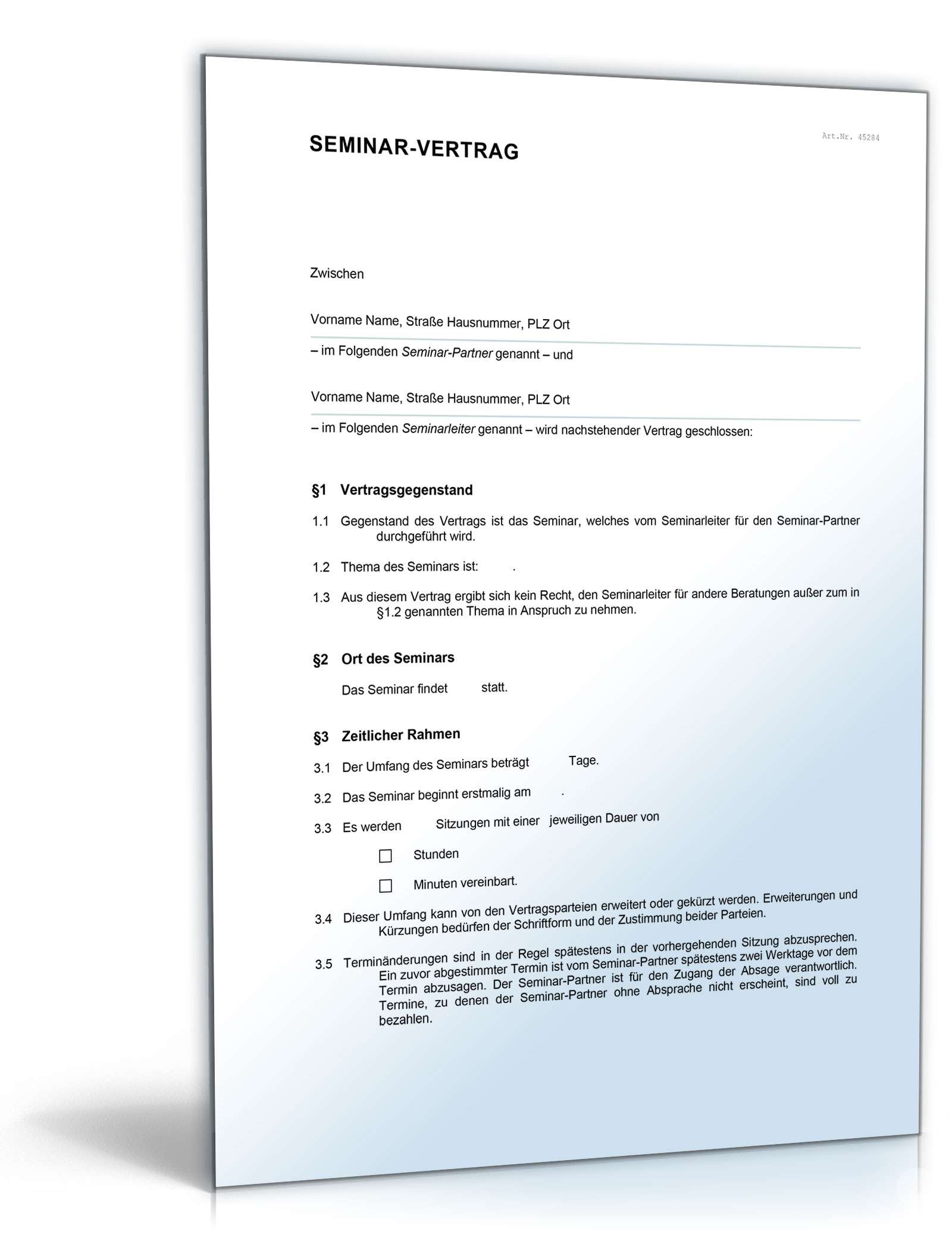 Seminarvertrag mehrtägig Word