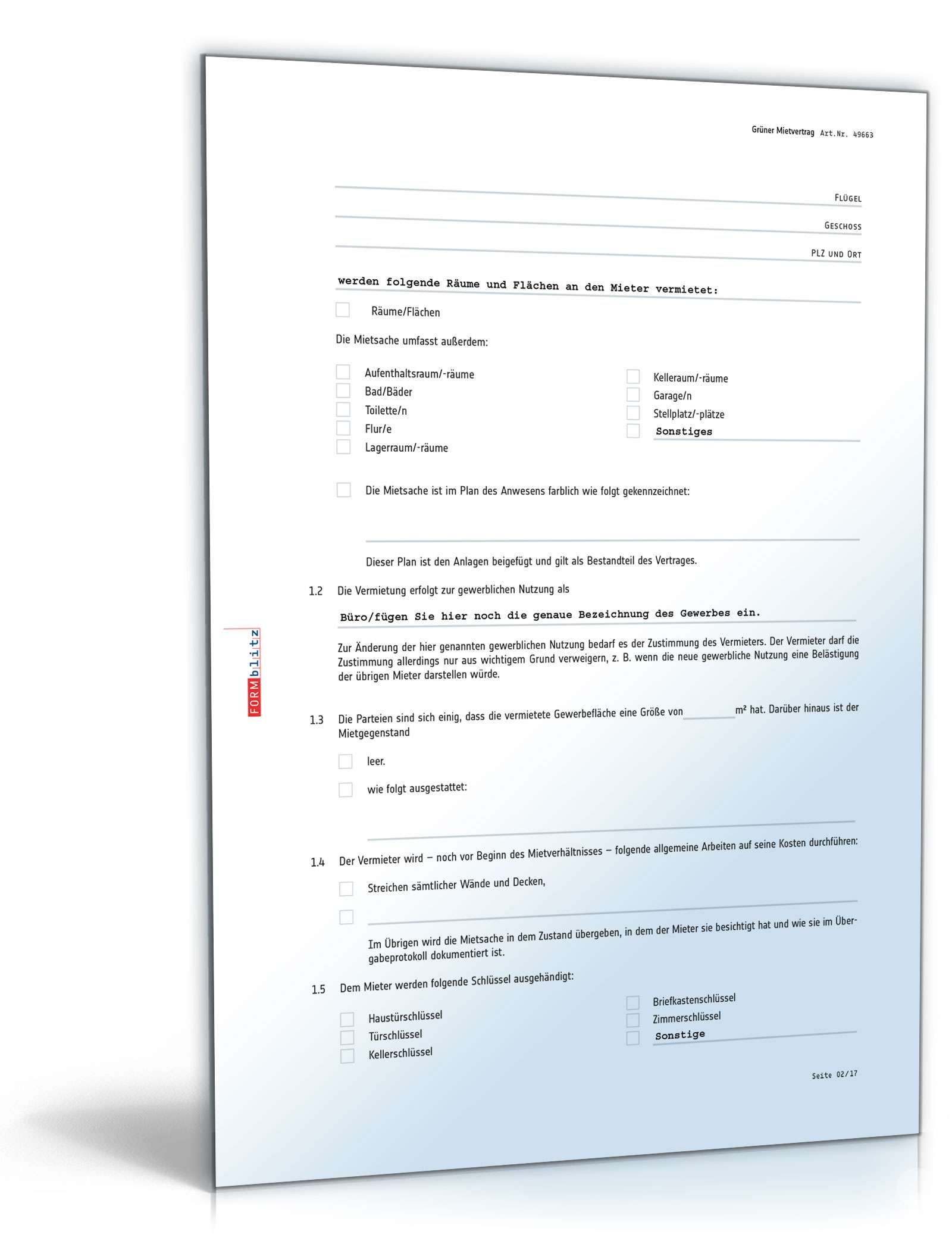 Grüner Mietvertrag für Gewerbe PDF. Seite: 2