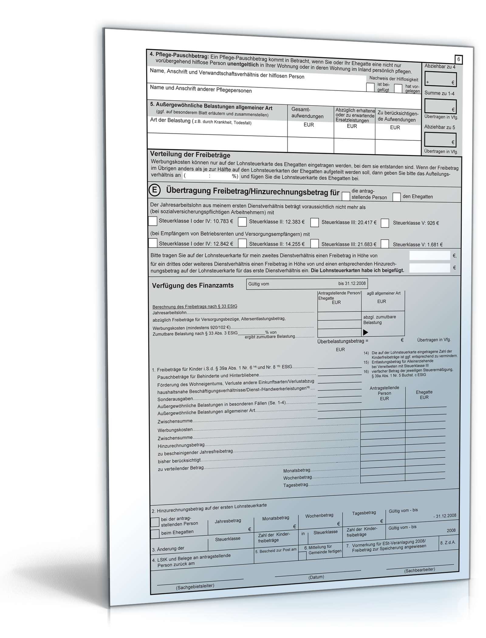 Antrag auf Lohnsteuerermäßigung 2008 PDF. Seite: 6