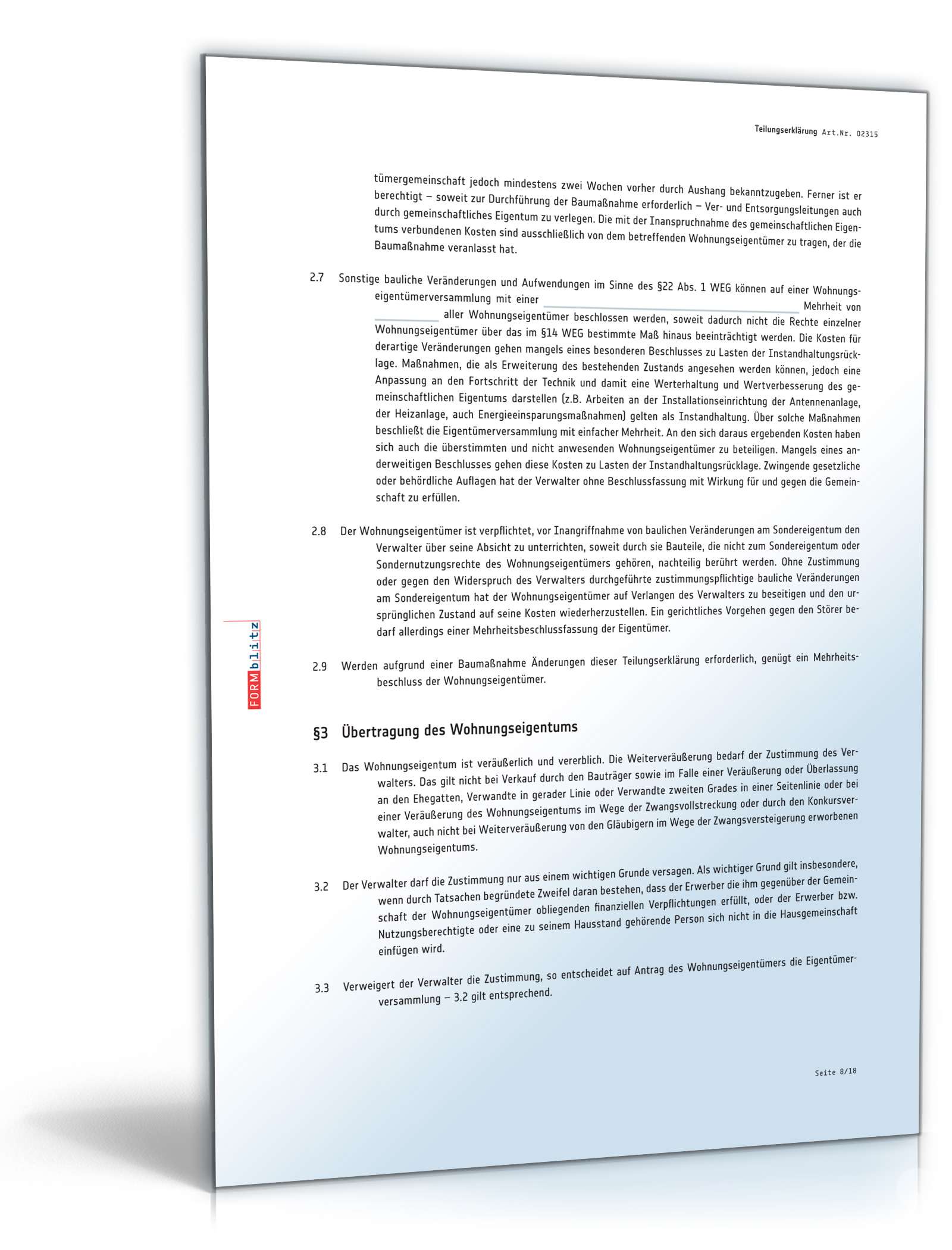 Teilungserklärung Wohnungseigentum PDF. Seite: 8