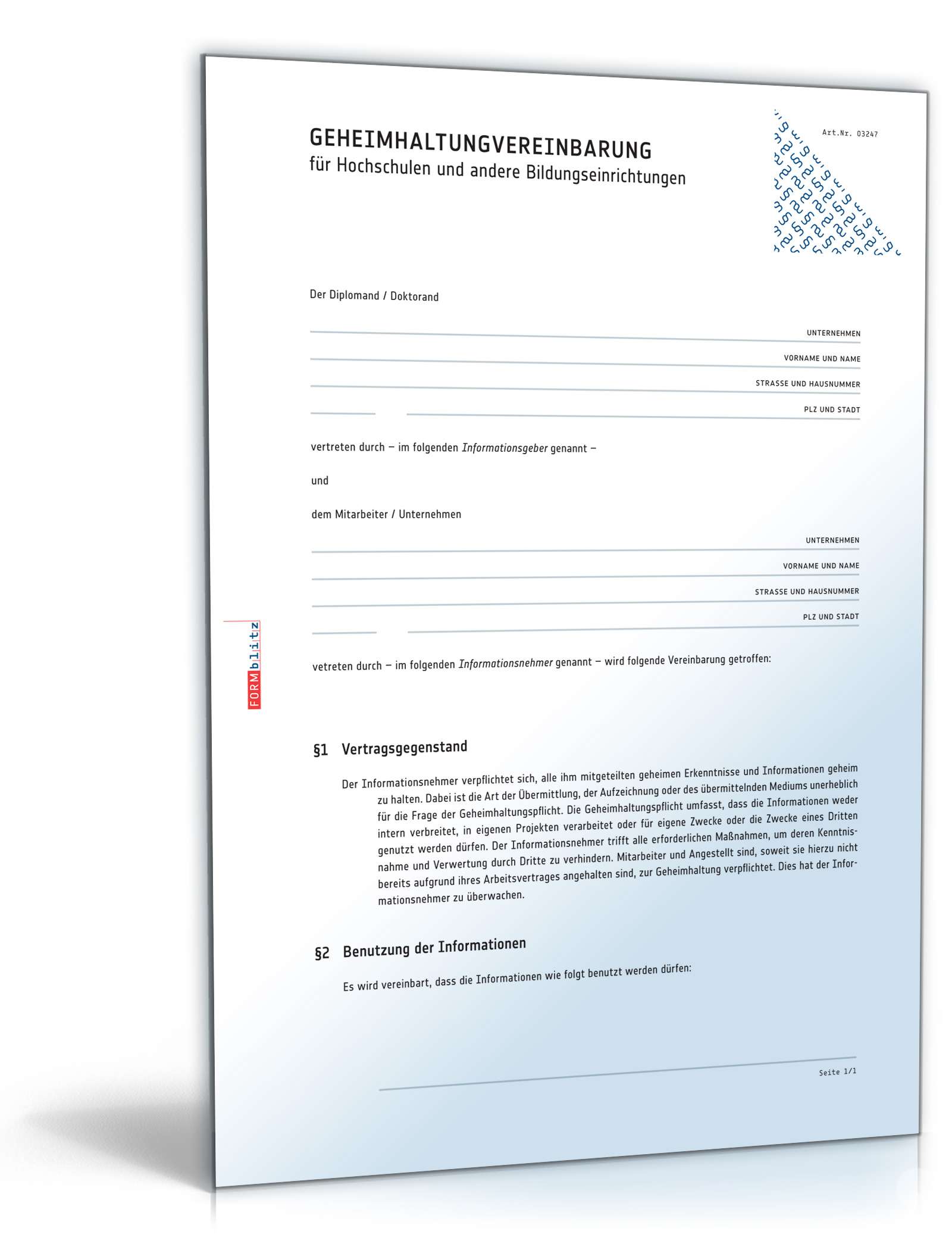 Geheimhaltungsvereinbarung Forschungsseinrichtungen PDF