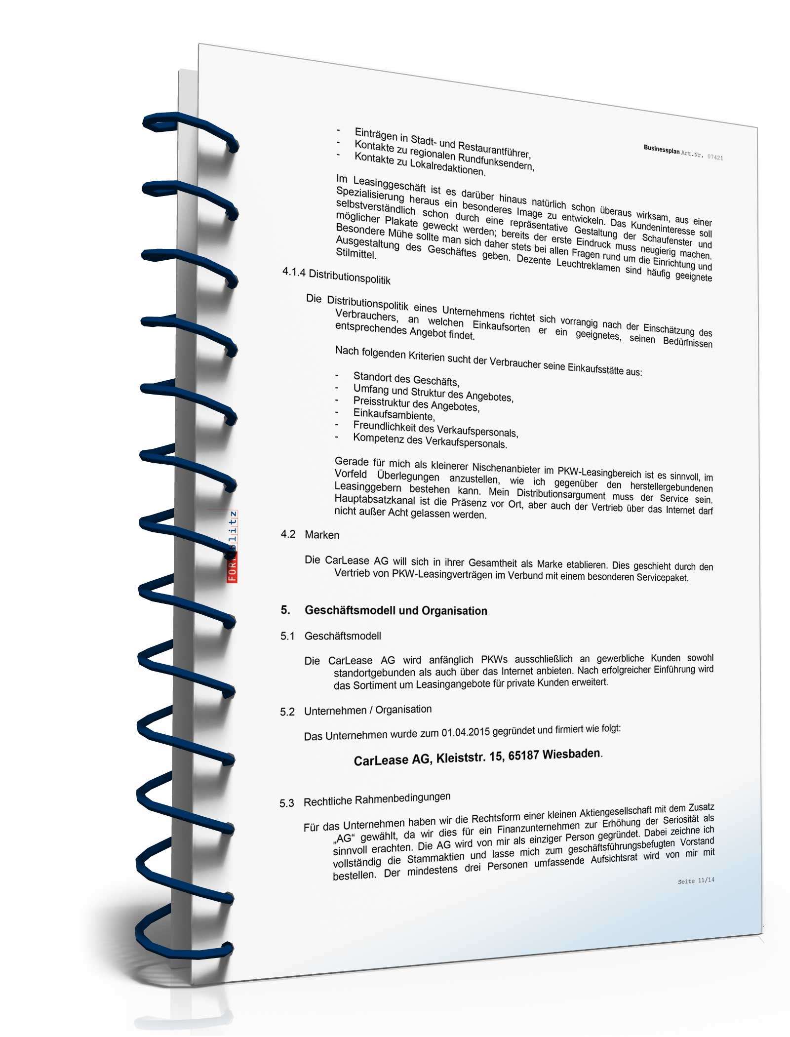 Businessplan für ein Leasingunternehmen Excel. Seite: 14