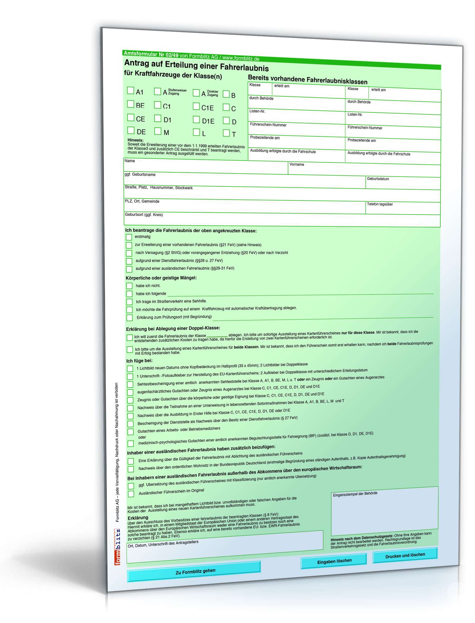 Antrag Erteilung Fahrerlaubnis PDF