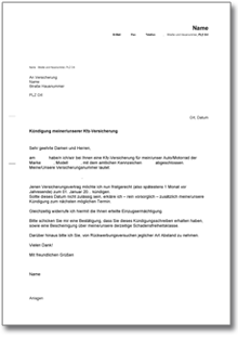 Kündigung Kfz-Haftpflichtversicherung Word