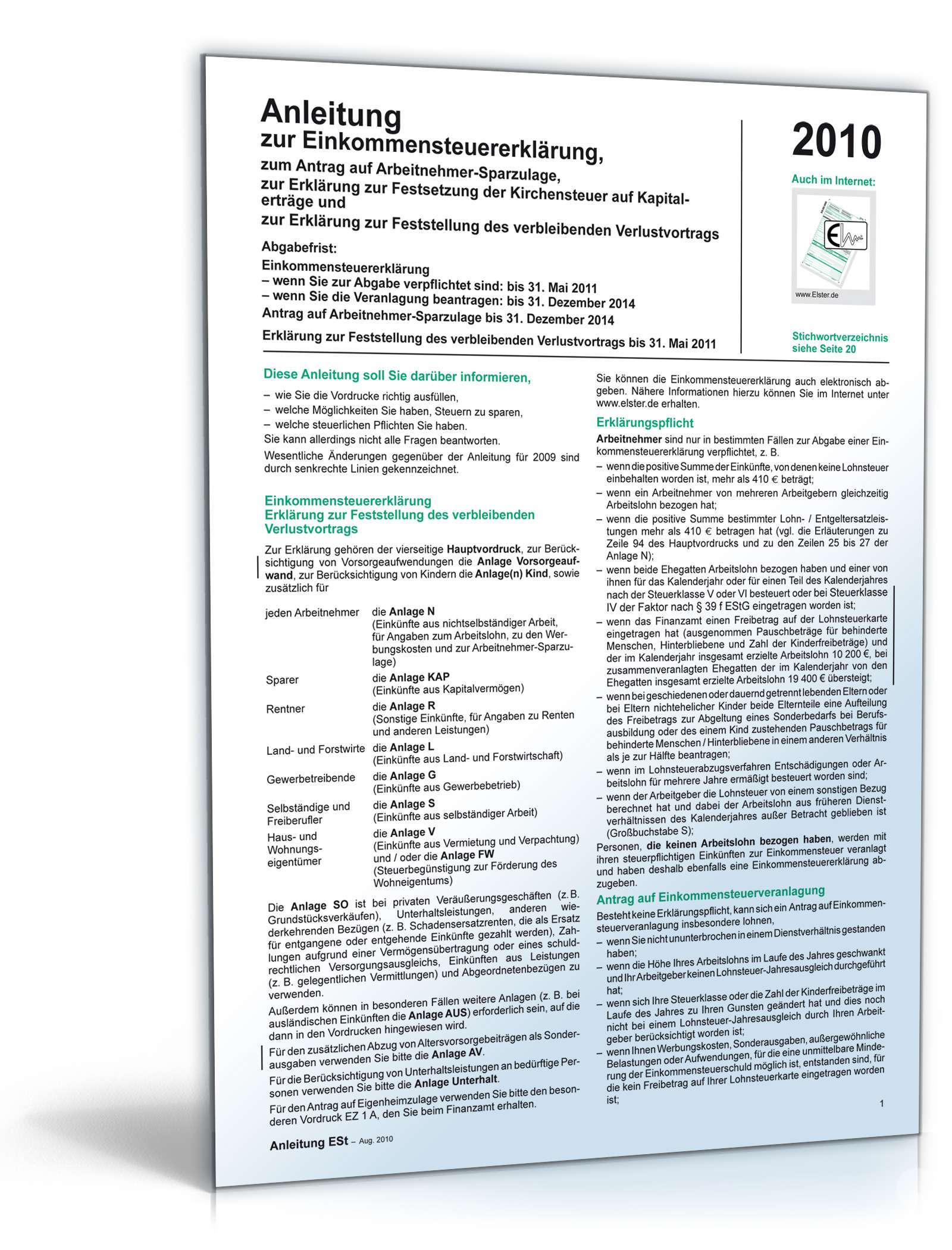Anleitung zur Einkommensteuererklärung 2010 PDF