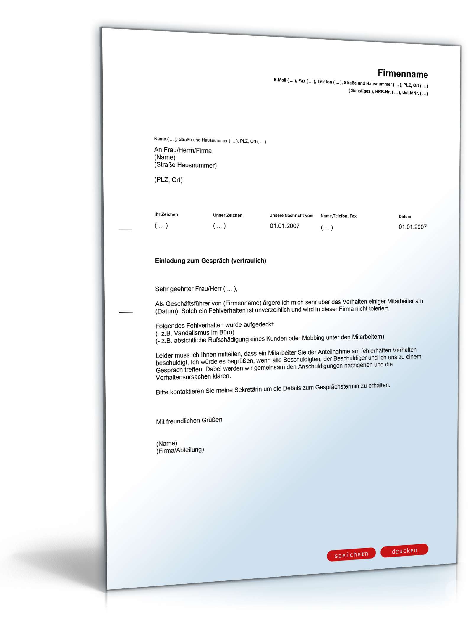 Einladung vertraulicher Gesprächstermin Englisch/Deutsch PDF. Seite: 2