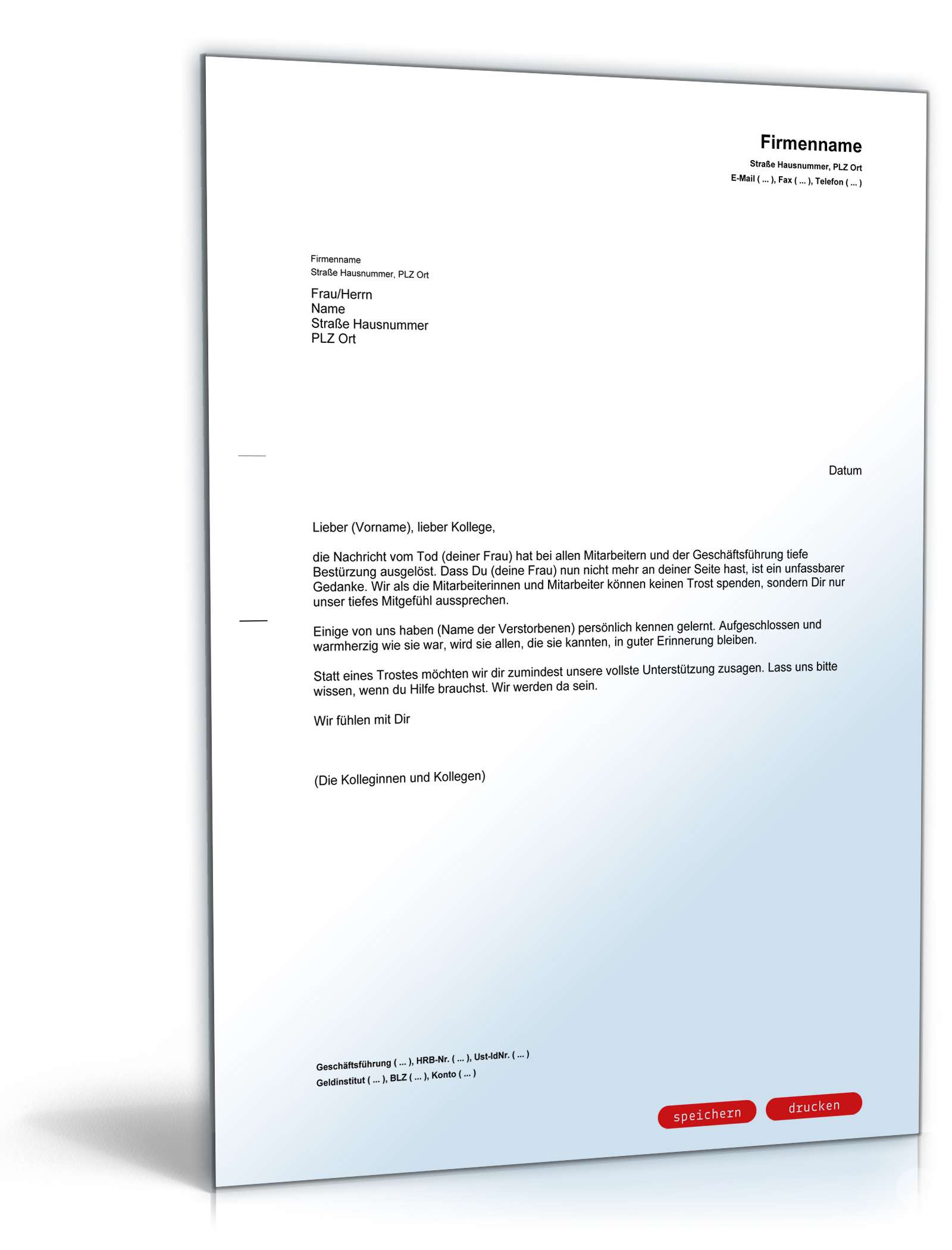 Kondolenzschreiben Kollege an Kollege per Du  PDF