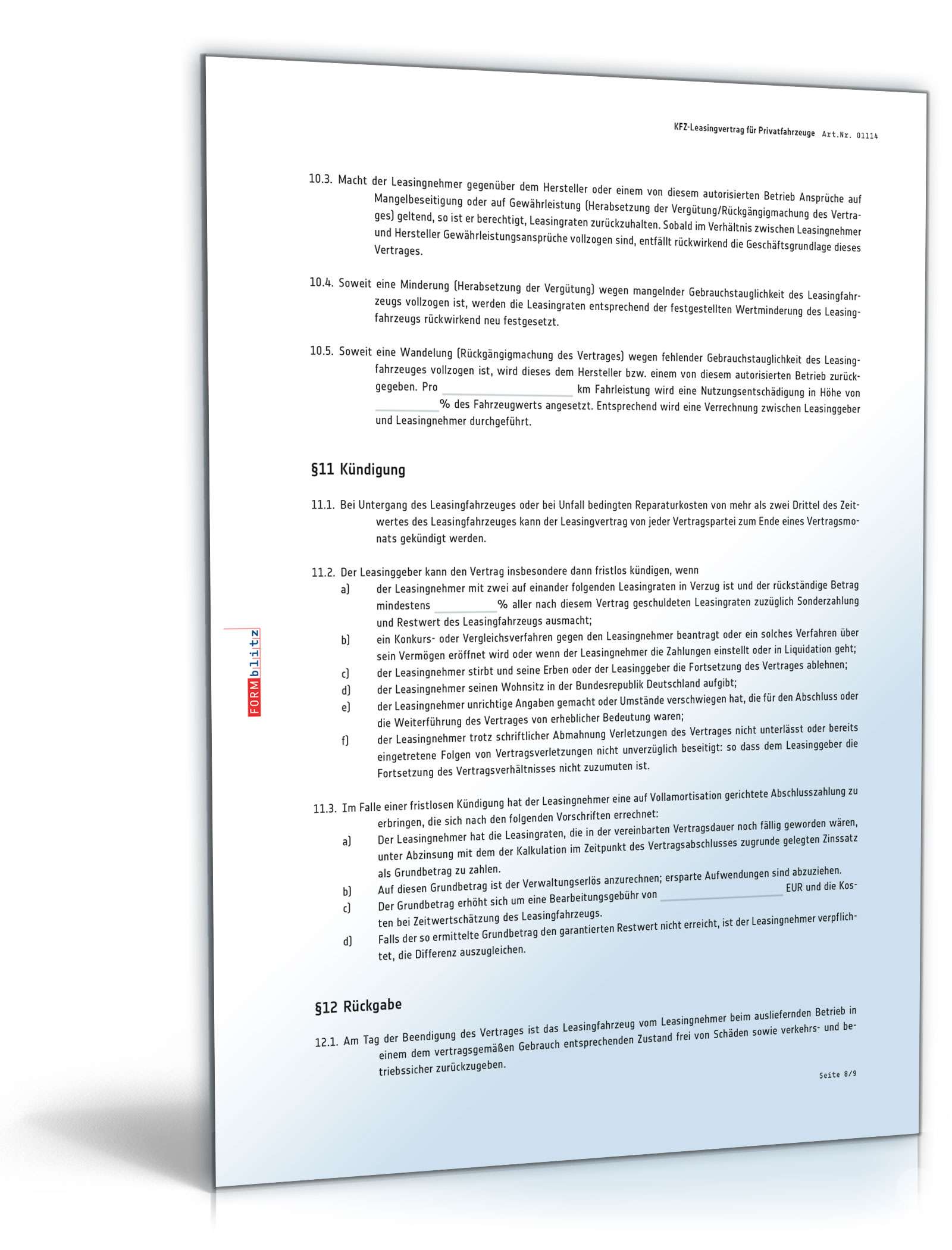 Kfz-Leasingvertrag Privatfahrzeuge PDF. Seite: 8