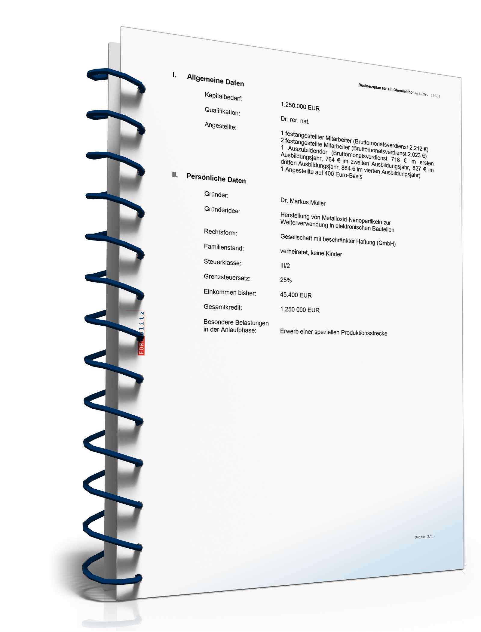 Businessplan Chemielabor/Chemieunternehmen Excel. Seite: 6