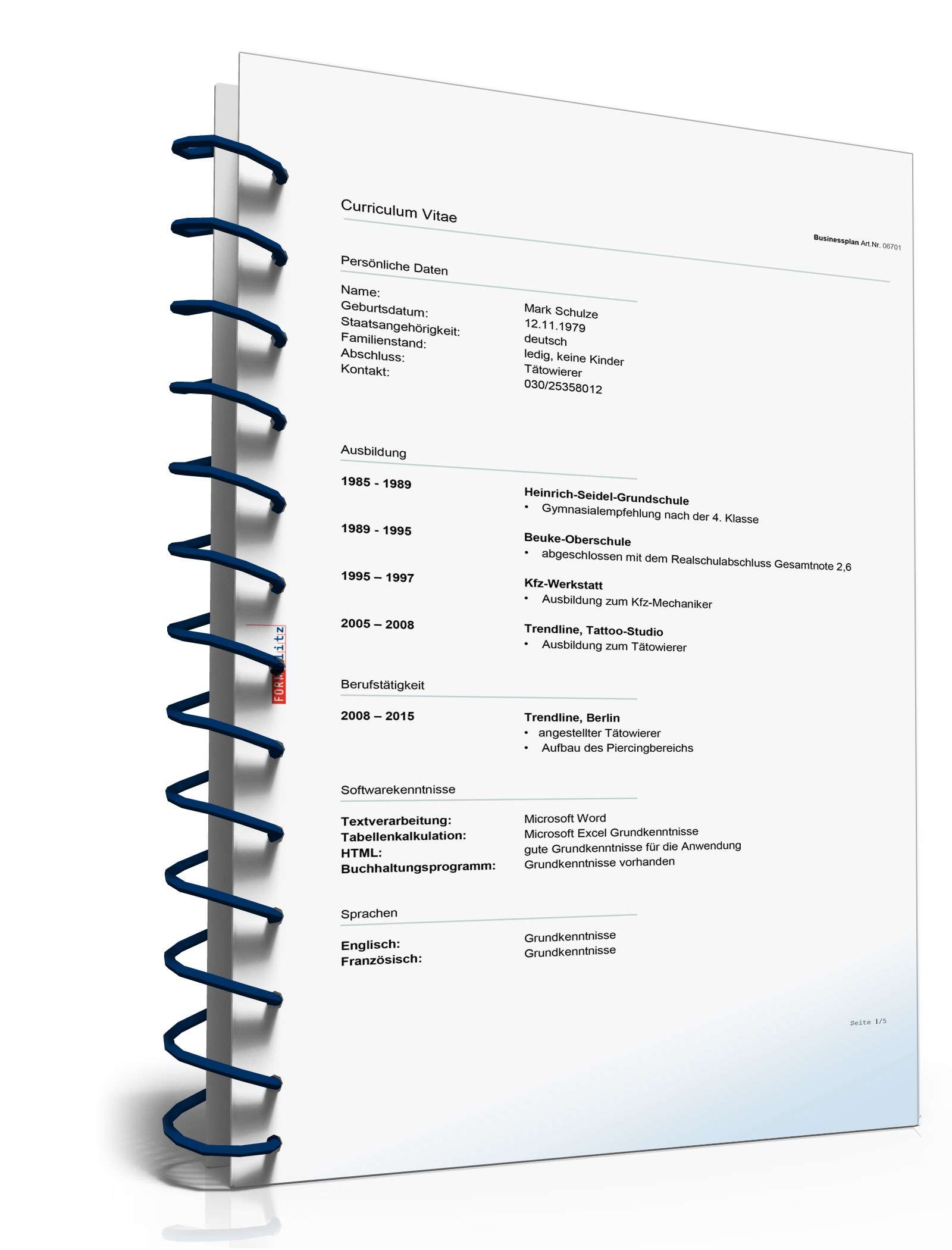 Businessplan Tattoo-Studio Excel. Seite: 10