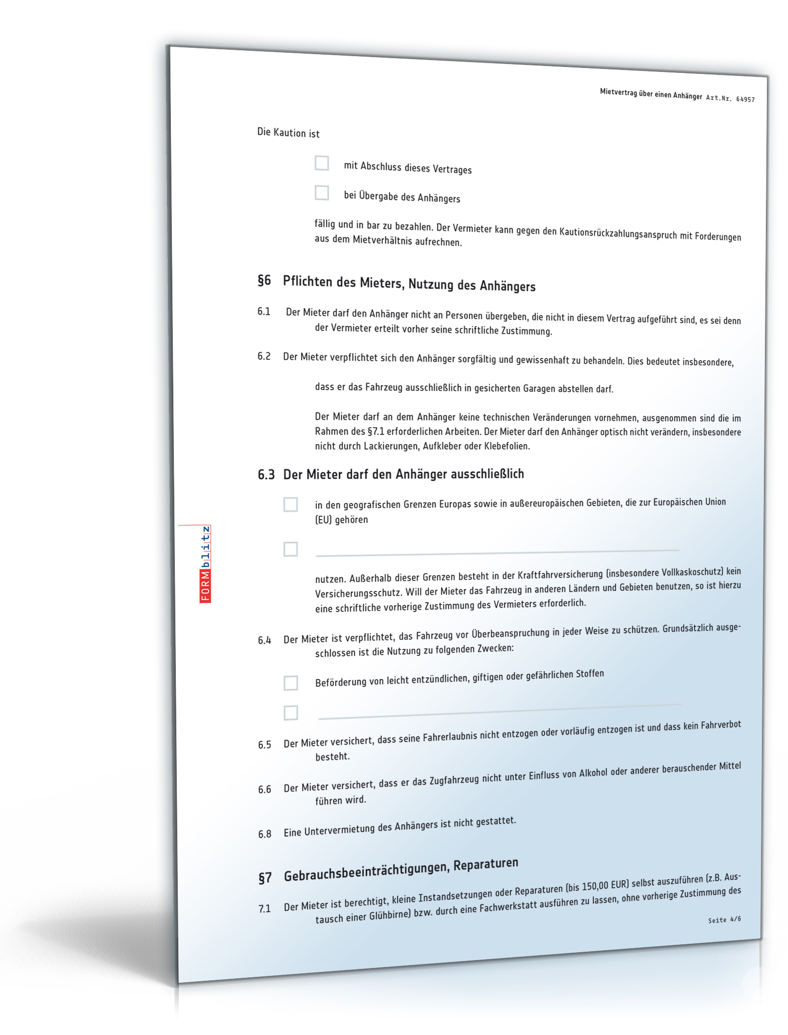 Mietvertrag Anhänger PDF. Seite: 2