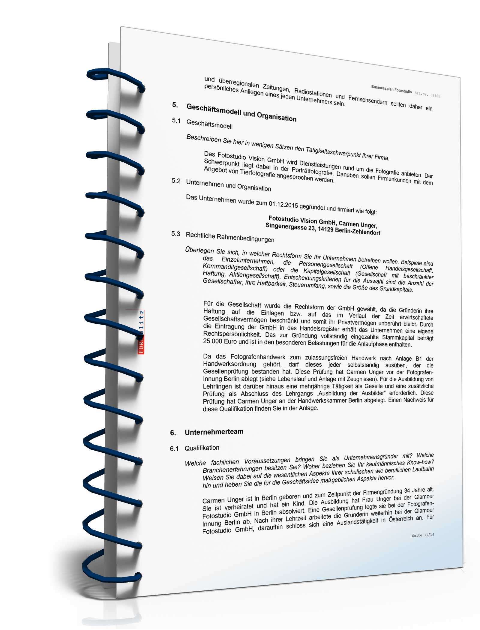 Businessplan Fotograf Excel. Seite: 13