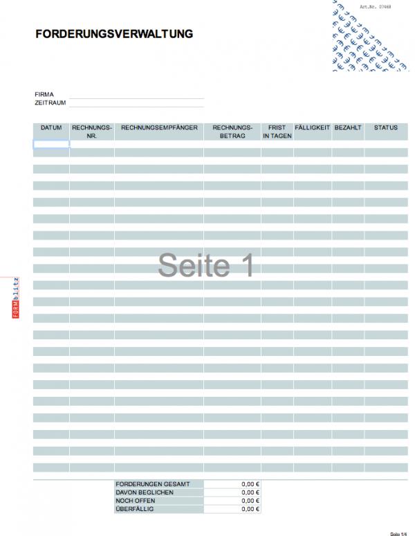 Forderungsverwaltung Excel. Seite: 2