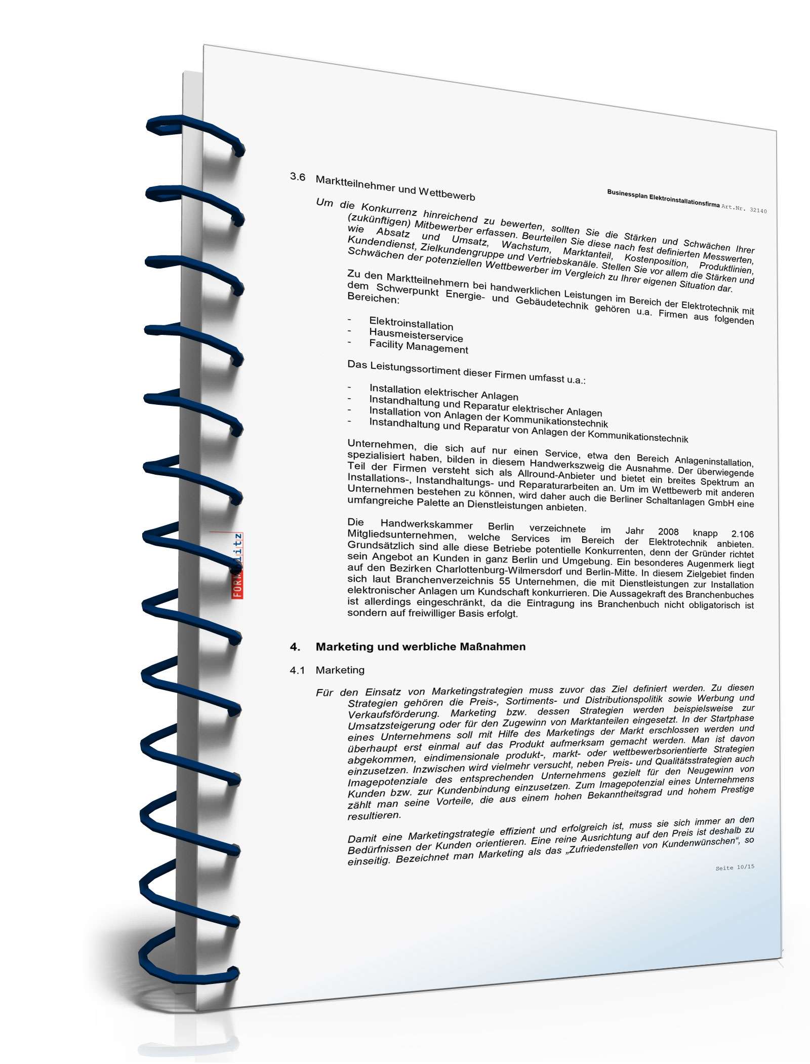 Businessplan Elektroinstallationsbetrieb Excel. Seite: 8