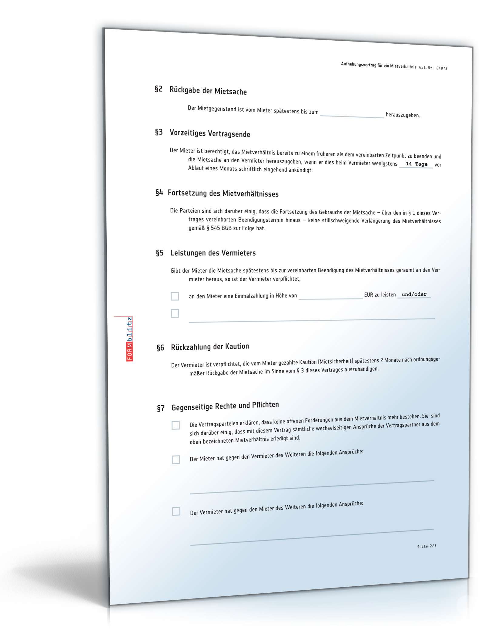 Aufhebungsvertrag Mietvertrag Gegenstand PDF. Seite: 2