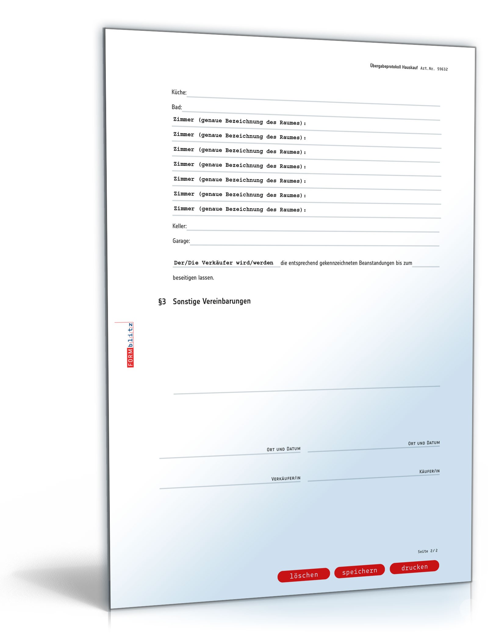 Übergabeprotokoll Hauskauf Word. Seite: 2
