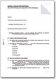 Gesellschaftsvertrag atypische stille Gesellschaft Word