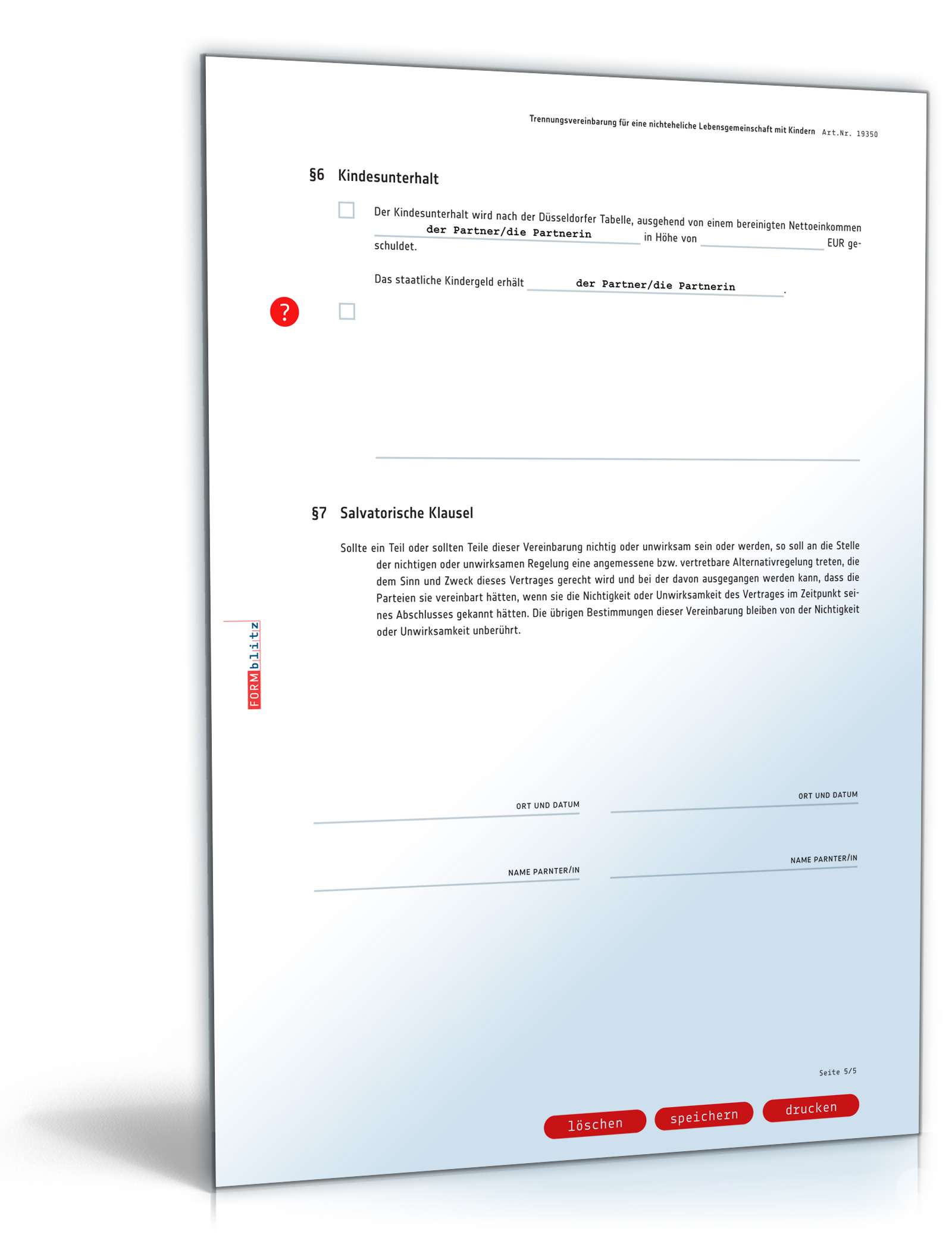 Trennungsvereinbarung mit Kindern PDF. Seite: 5