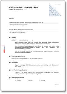 Absichtserklärung zum Autoren-Exklusiv-Vertrag Word
