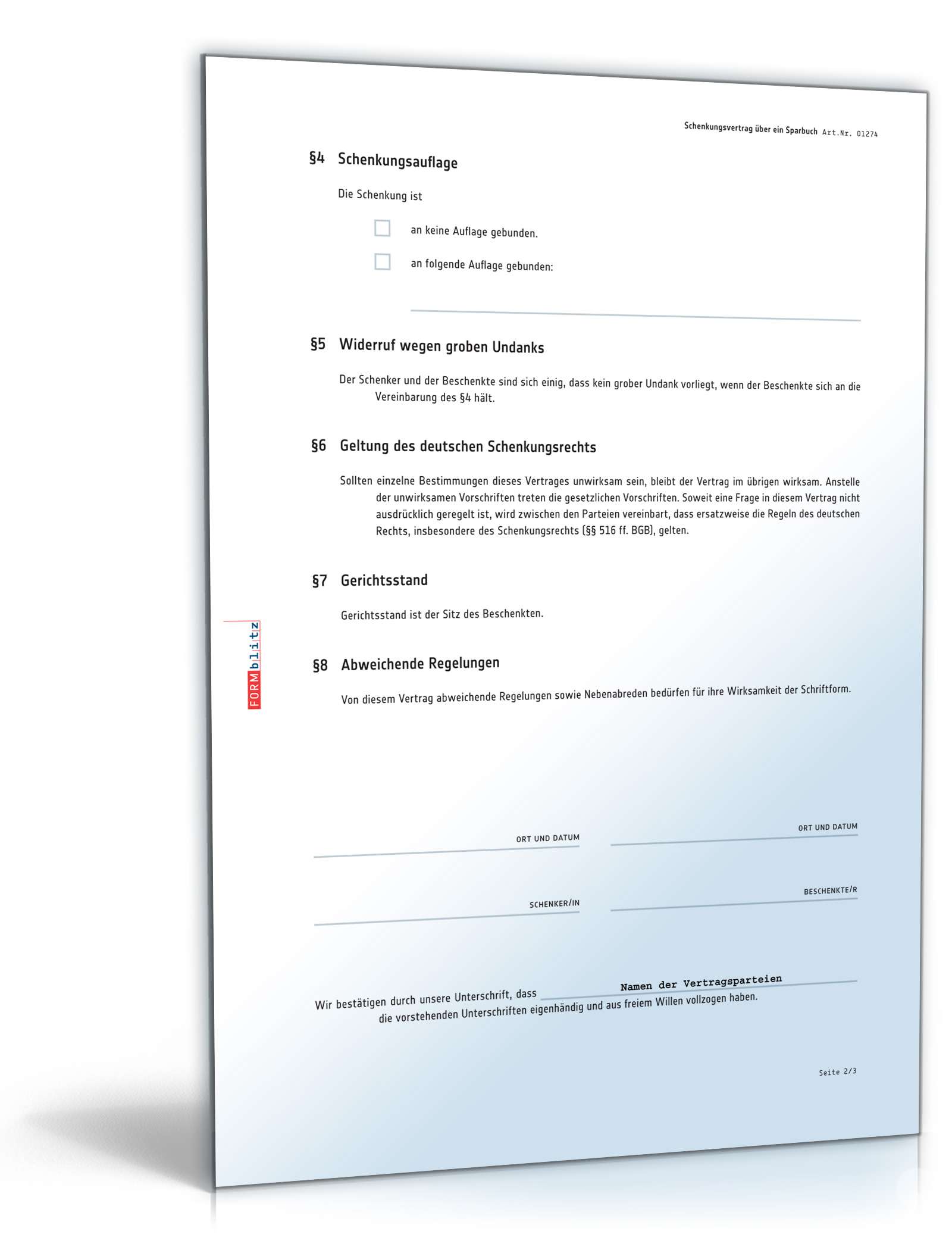 Schenkungsvertrag Sparbuch PDF. Seite: 2