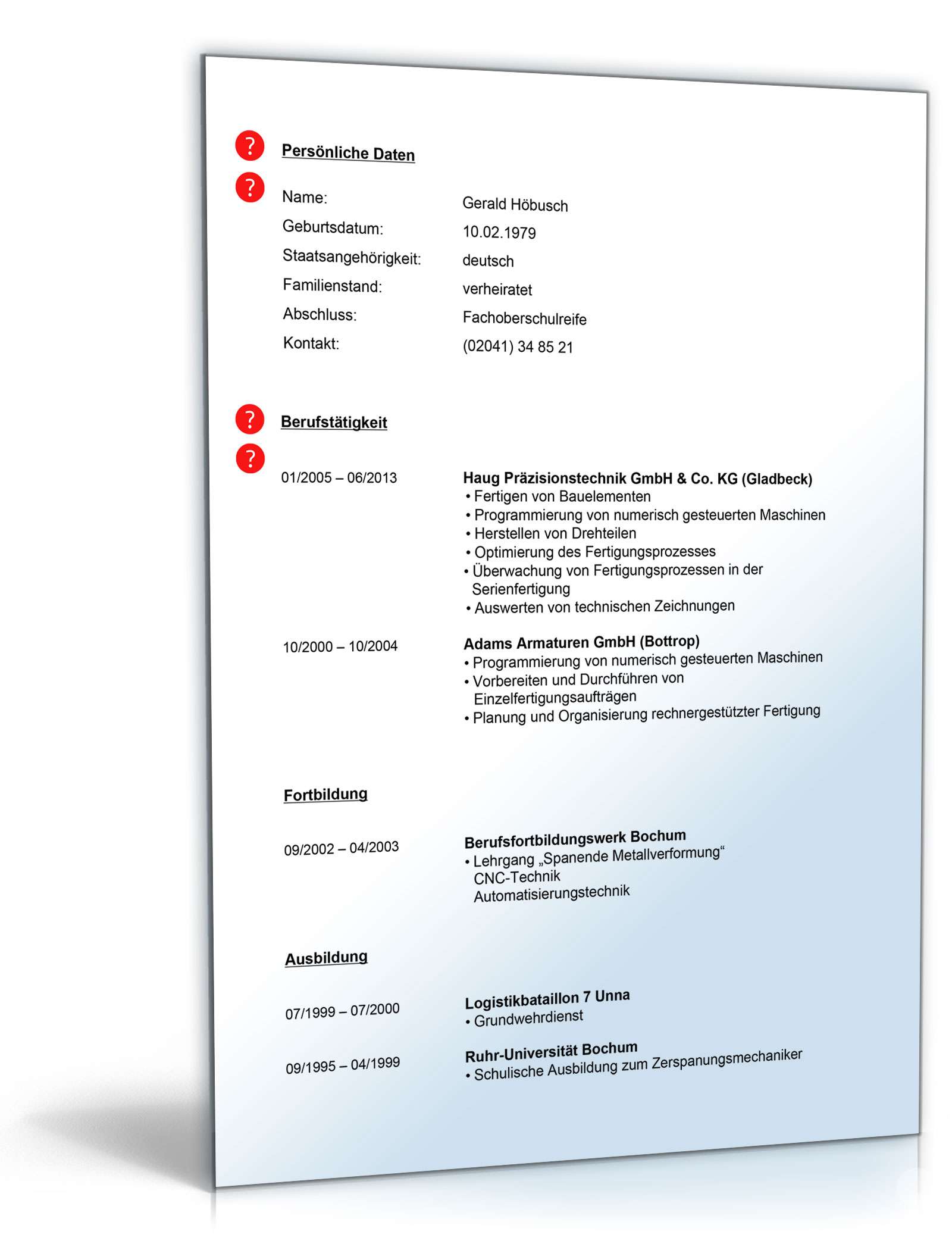 Lebenslauf Zerspanungsmechaniker PDF. Seite: 2